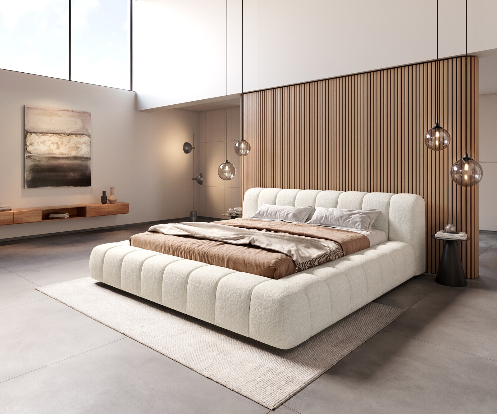 Gestoffeerd bedframe Cutio 180x200 cm bouclé Soft Beige