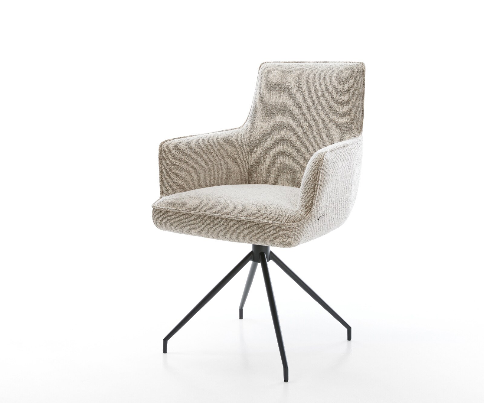 Eetkamerstoel Heira-Flex met armleuning geweven stof beige kruisframe conisch zwart pocketveer kern