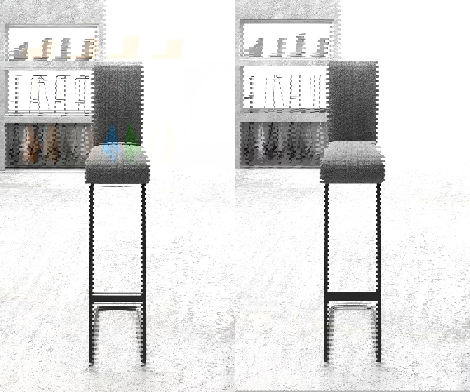 Barstoel Luiga-Flex structuurstof lichtgrijs sledestoel vlak metaal 1 Barstoel Luiga-Flex structuurstof lichtgrijs sledestoel vlak metaal 1