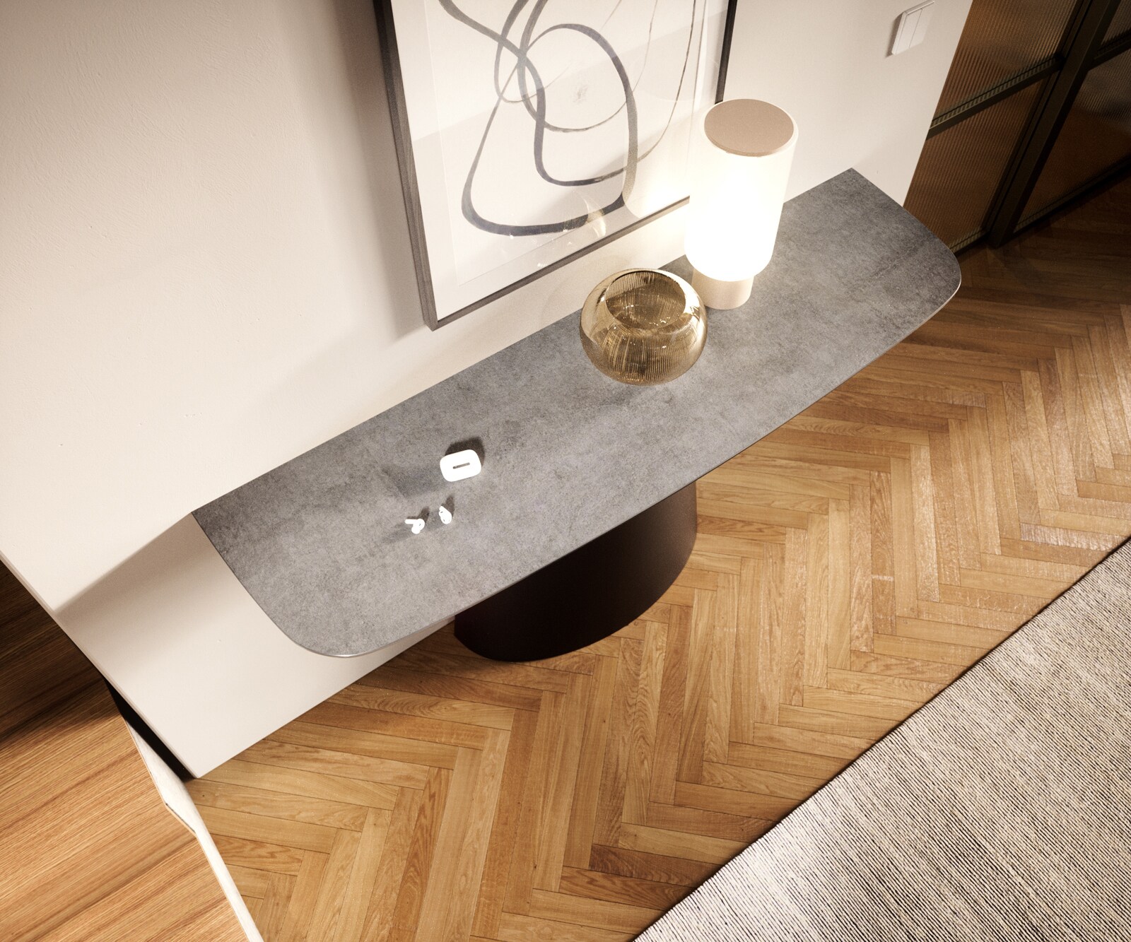 Consoletafel Edge Bootvorm 140x40 cm Keramiek Betongrijs Conos Metaal Zwart 4