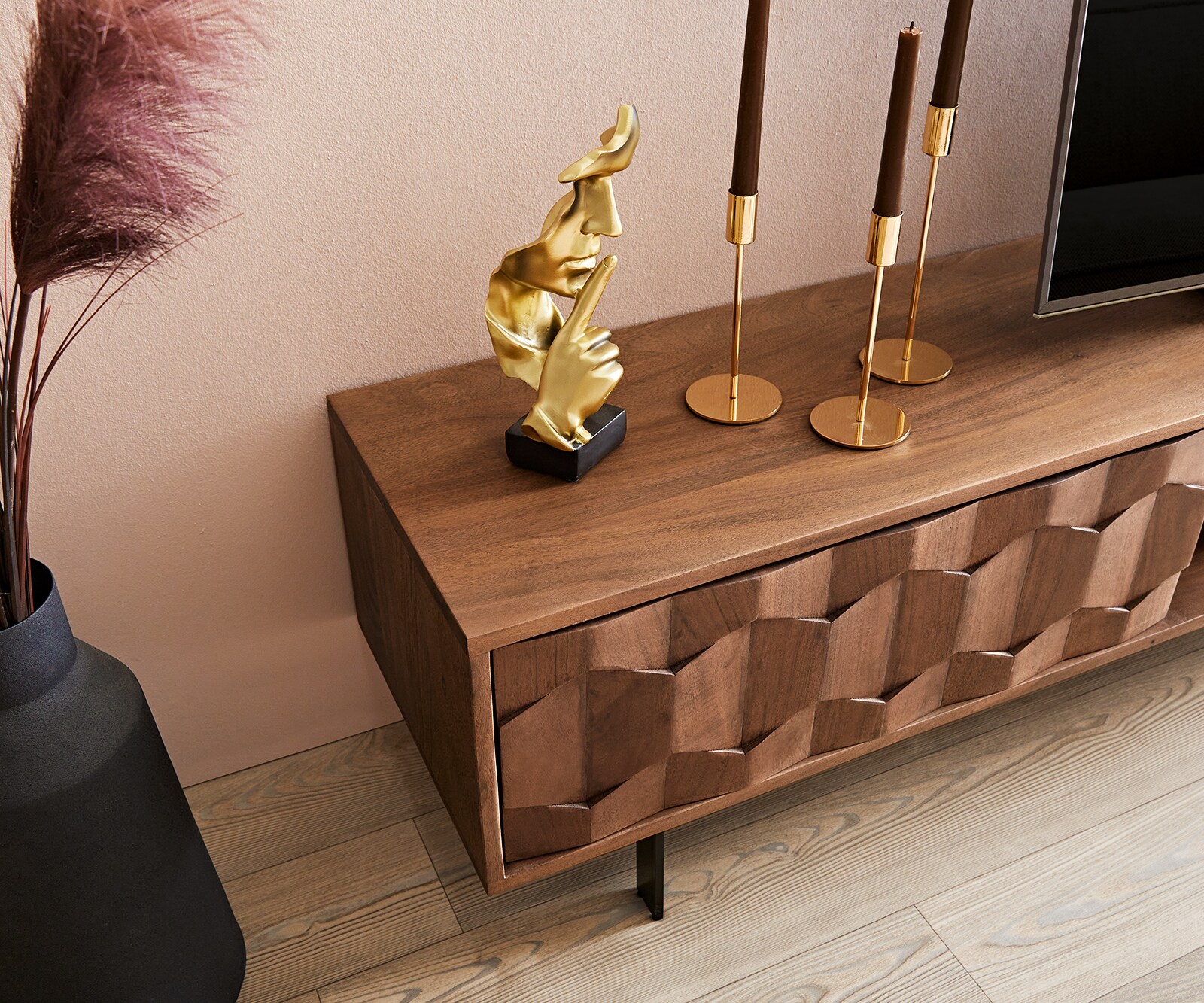 Tv-meubel Fevo 200 cm acacia bruin 2 deuren L-poot 4