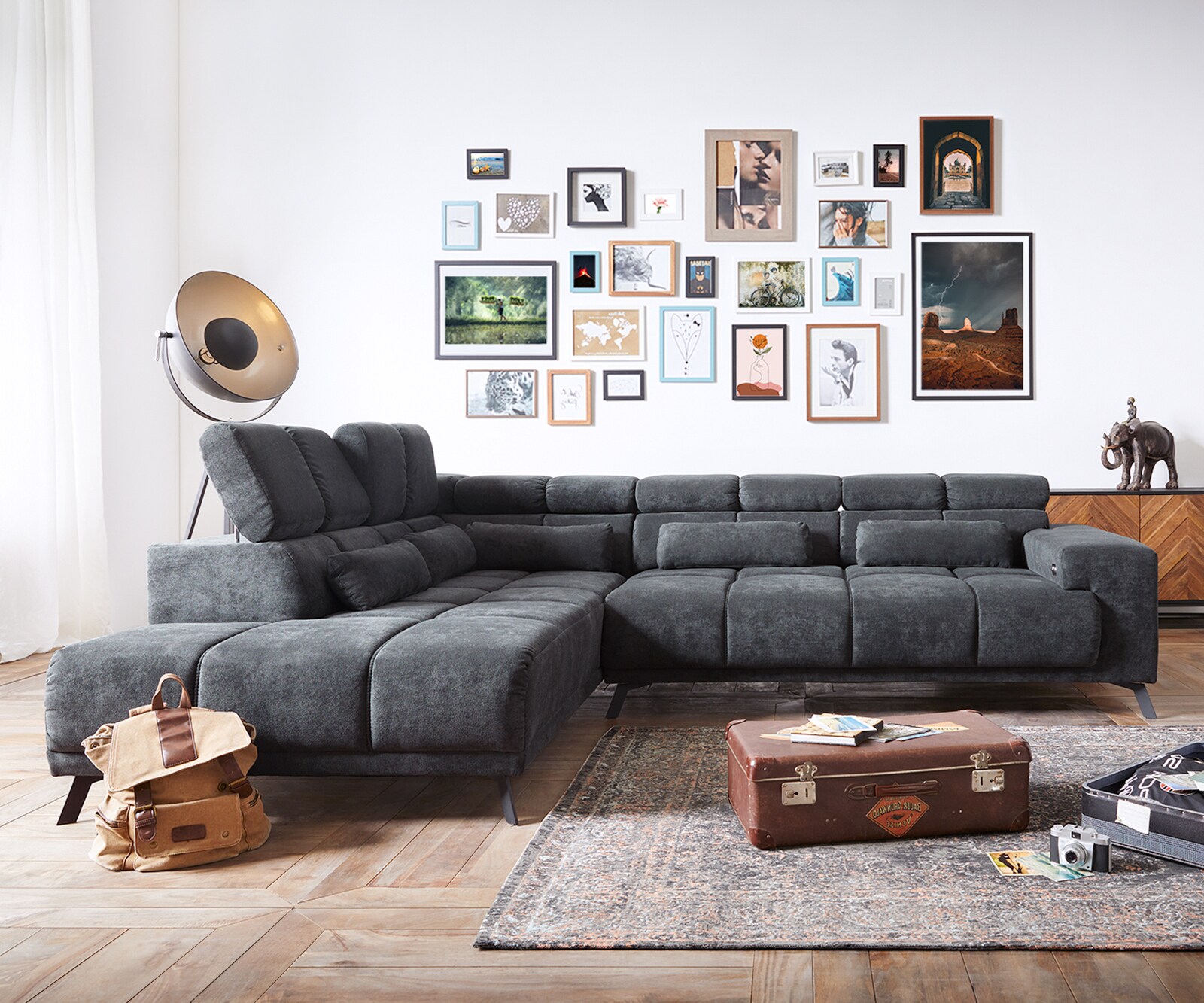 Hoekbank Catan 295x230 microvezel Antraciet voetenbank links  incl. Elektrische Zitdiepteverstelling 2