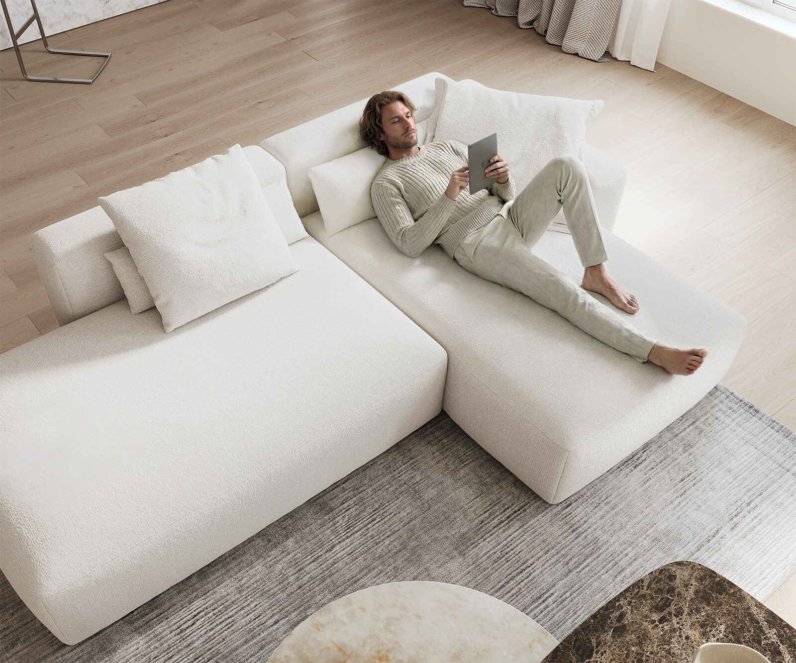 Hoekbank Freestyle Pure 310x200 cm Bouclé zacht beige 3