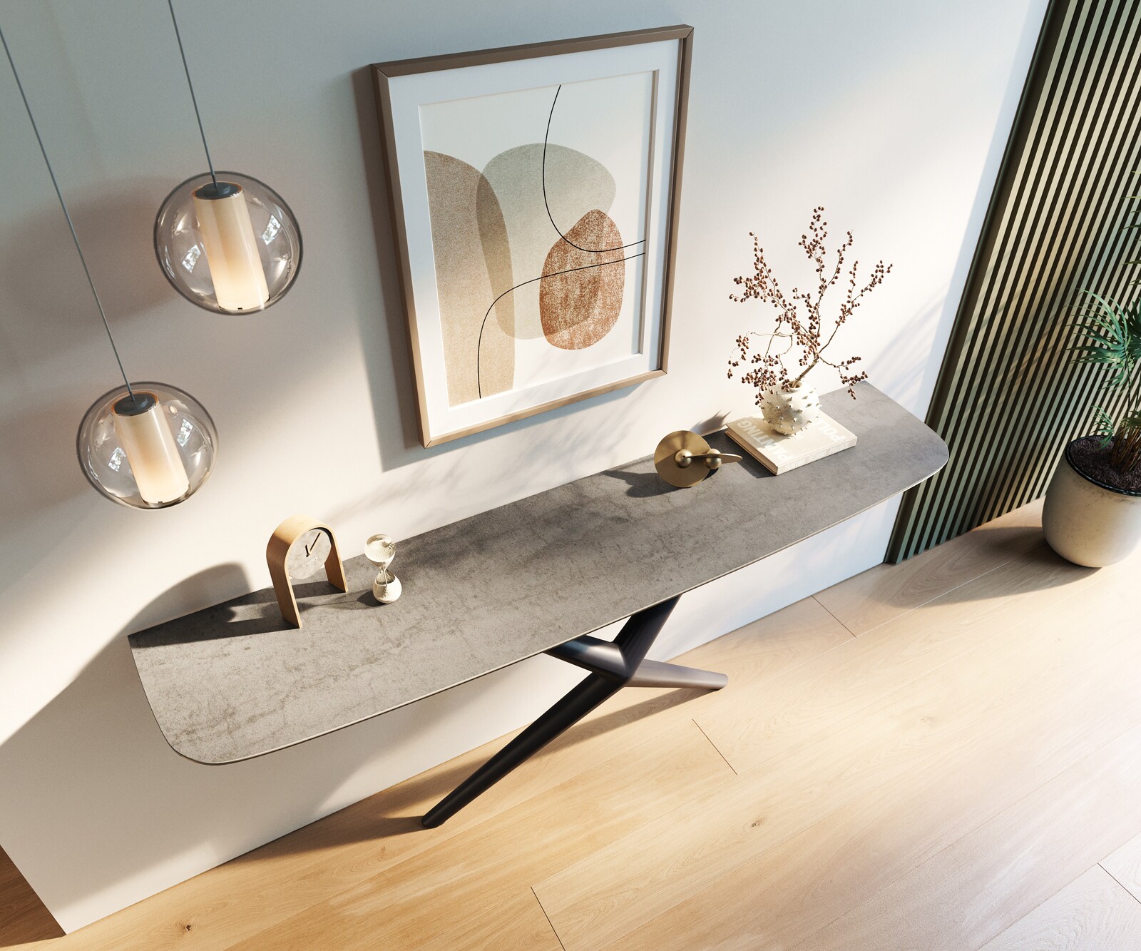 Consoletafel Edge Bootvorm 180x40 cm Keramiek Betongrijs Estelo Metaal Zwart 4