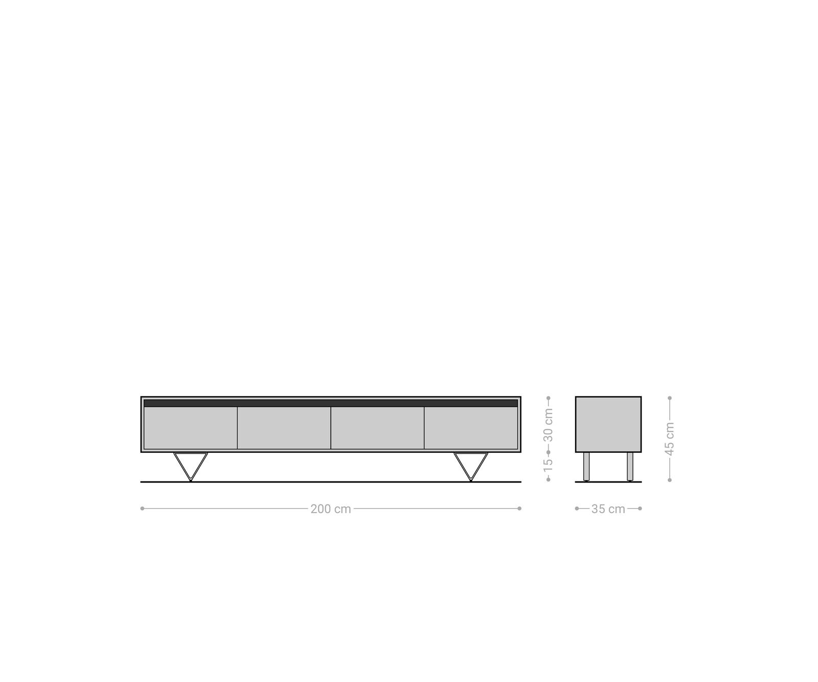 Design-tv-meubel Stonegrace 200 cm natuur eiken leisteen 4 laden V-onderstel roestvrij staal 5