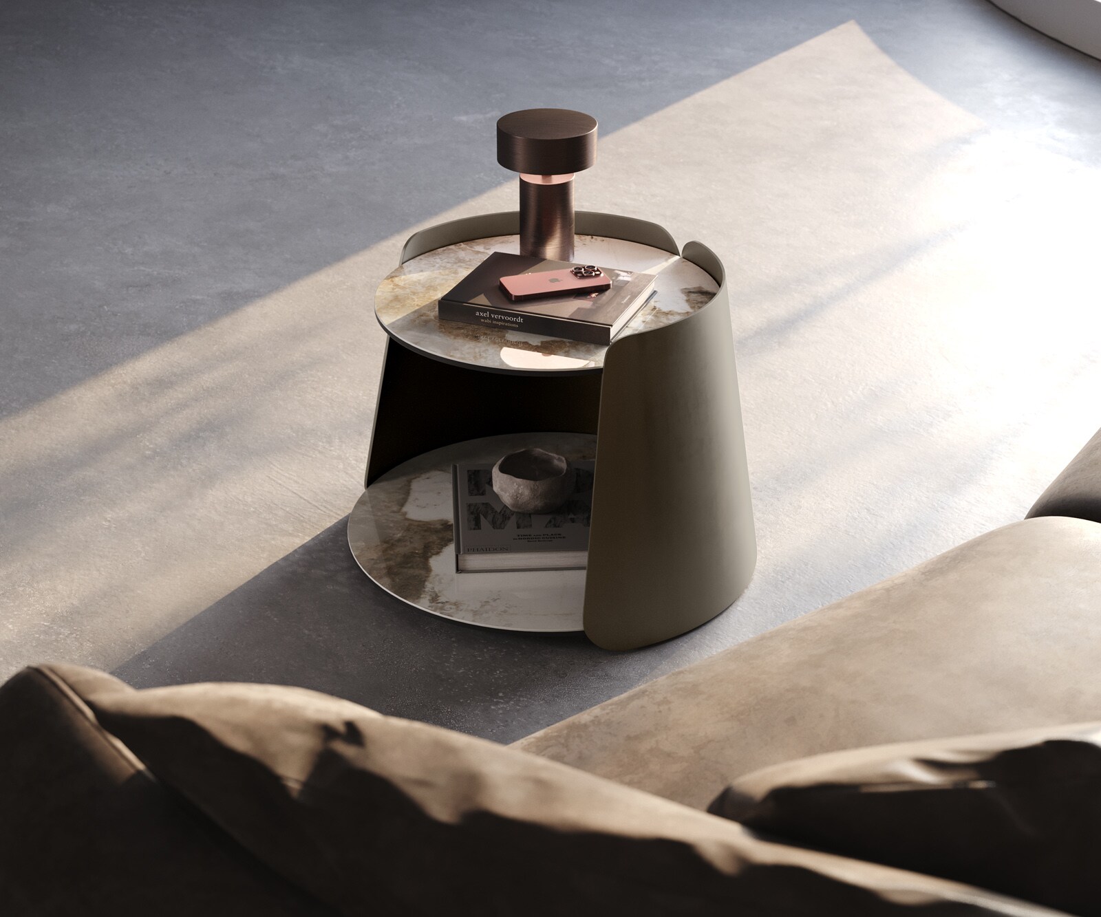 Salontafel Daban 59x59 cm keramiek Minas Melange wit-beige metalen onderstel titaankleurig 6 Salontafel Daban 59x59 cm keramiek Minas Melange wit-beige metalen onderstel titaankleurig 6