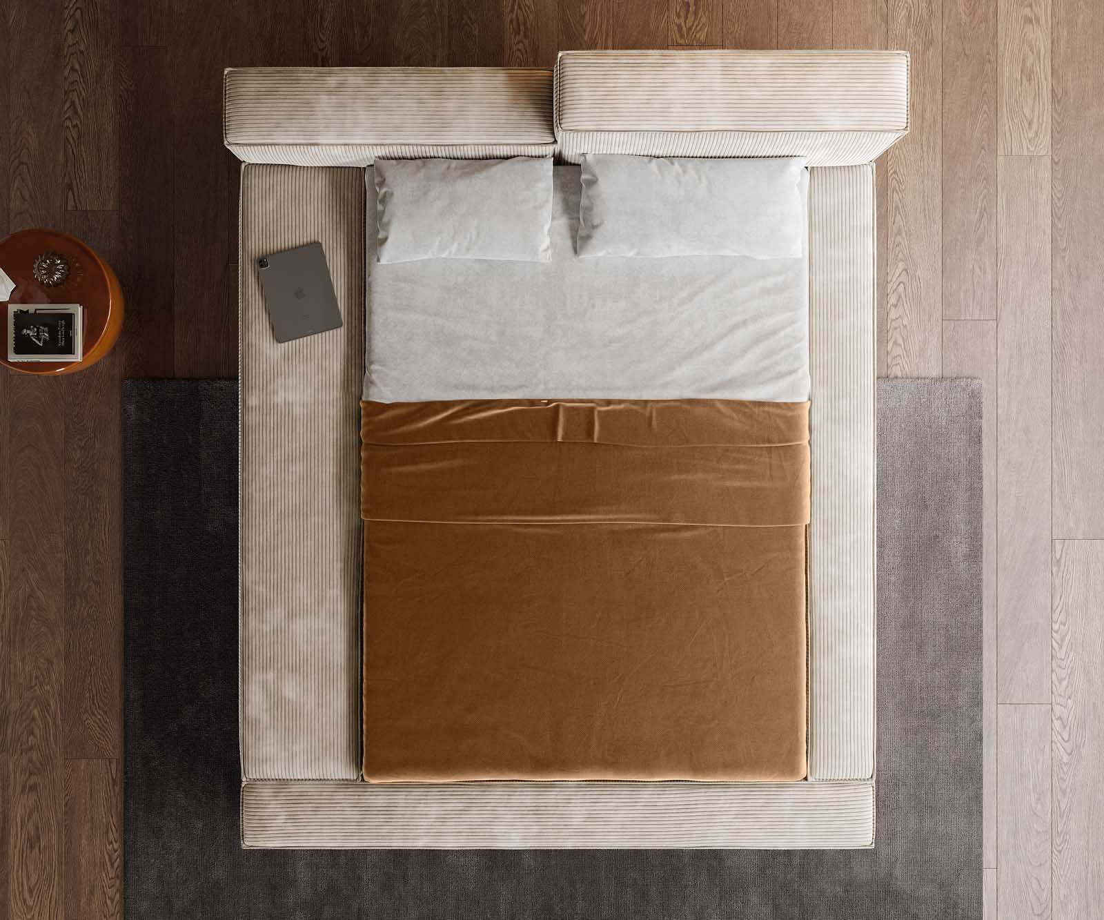 Bedframe-gestoffeerd Kalinea 140x200 cm Cord Beige 4