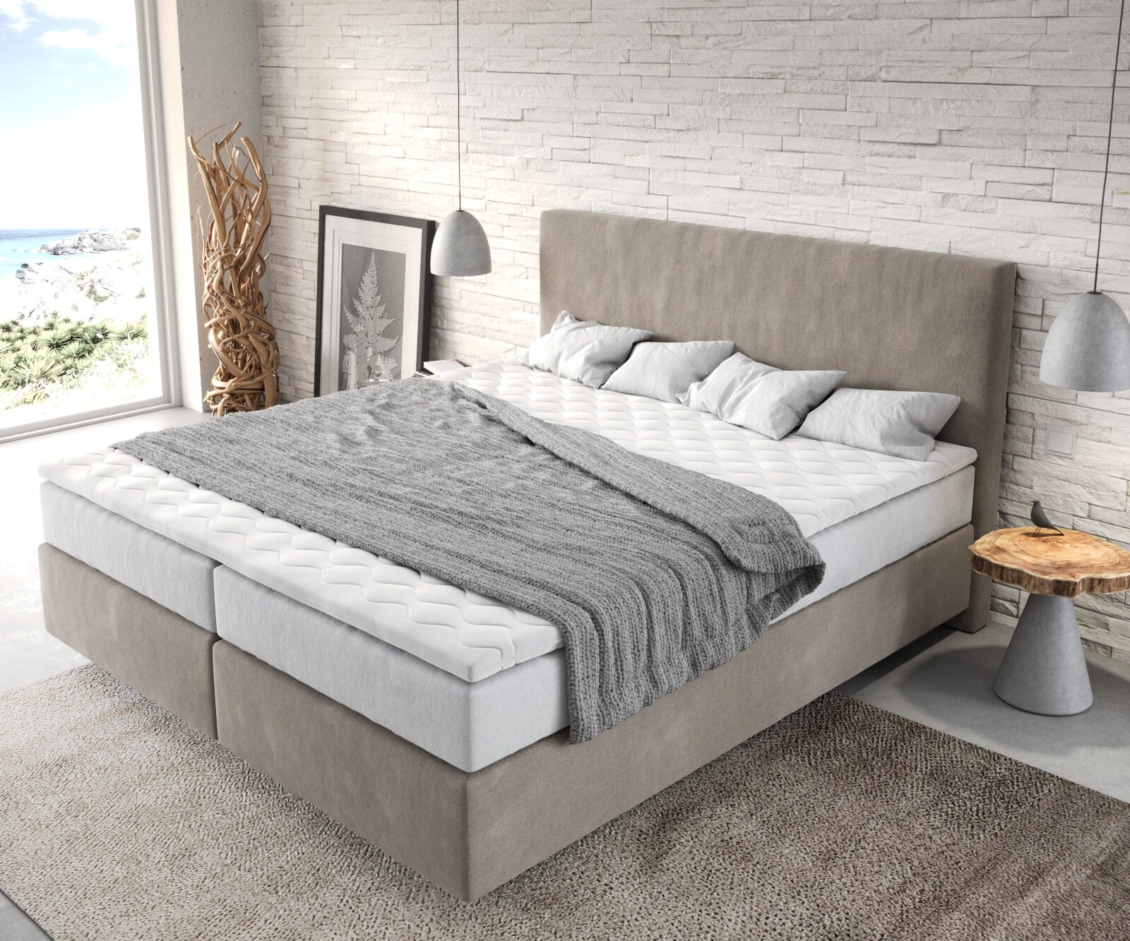 Boxspringbed Dream-Well 180x200 cm Microvezel Beige met TFK Matras en Visco Topper 3