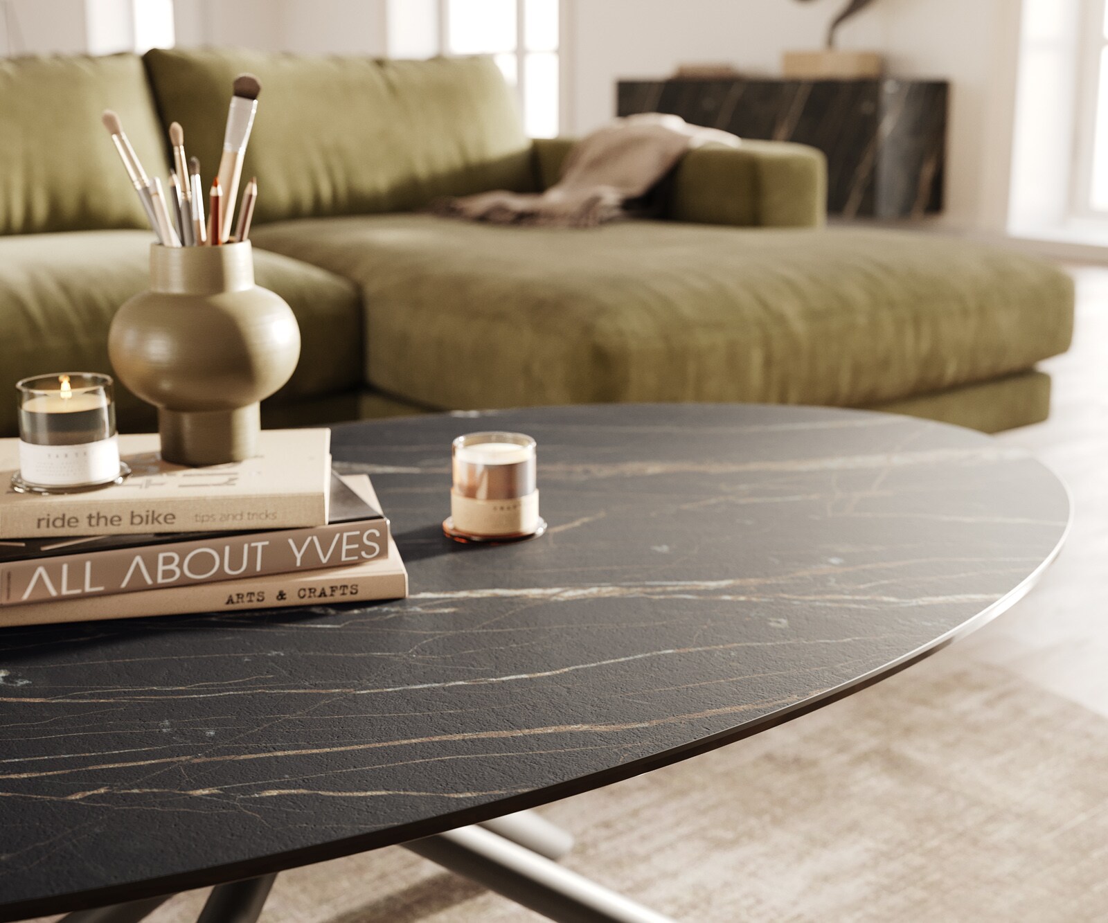 Salontafel Edge Oval 140x80 cm keramiek Laminam® Noir Desir bruin Sarity zwart metaal 6