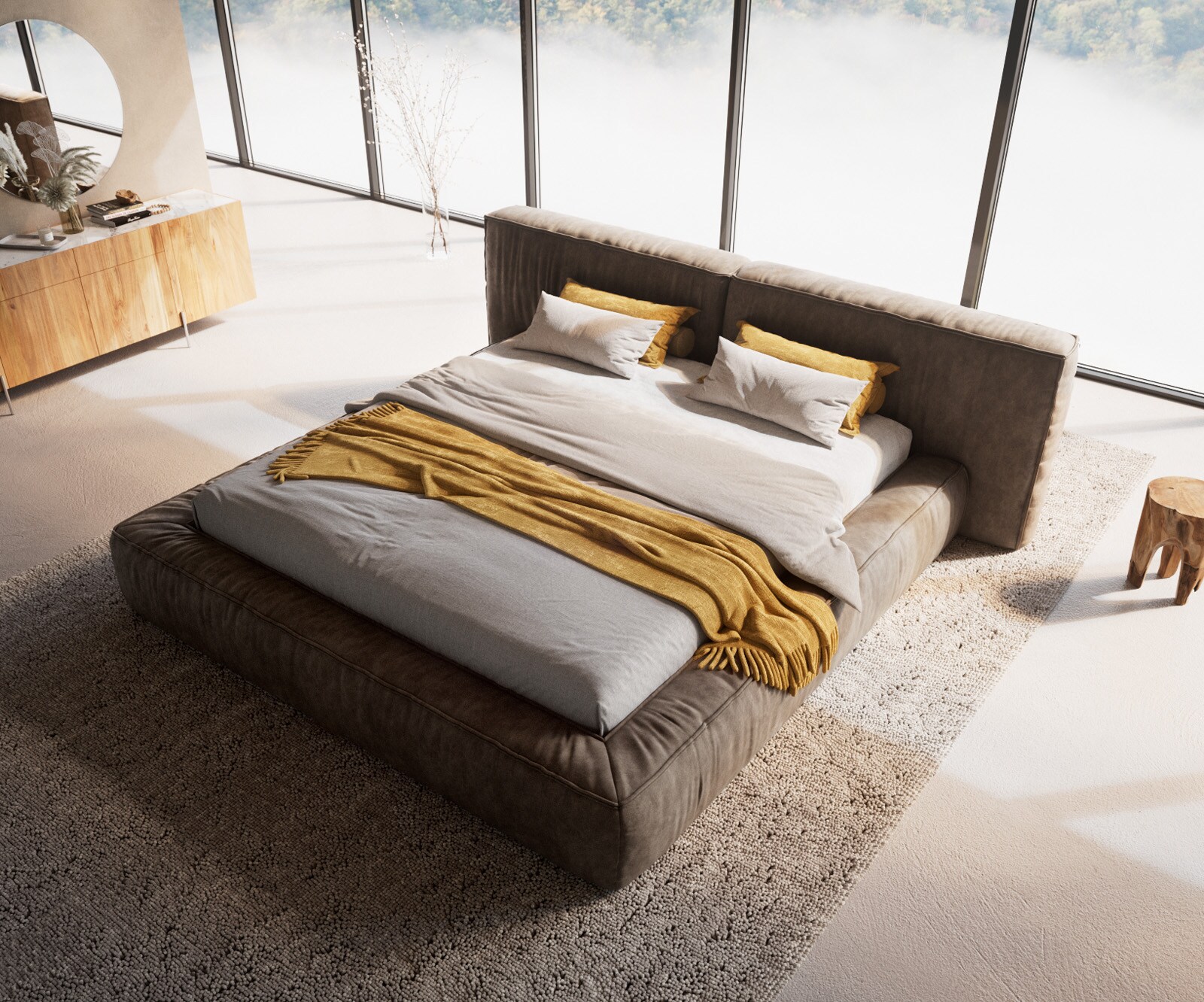 Gestoffeerd-bedframe Coperti  180x200 cm microvezel taupe vintage 1