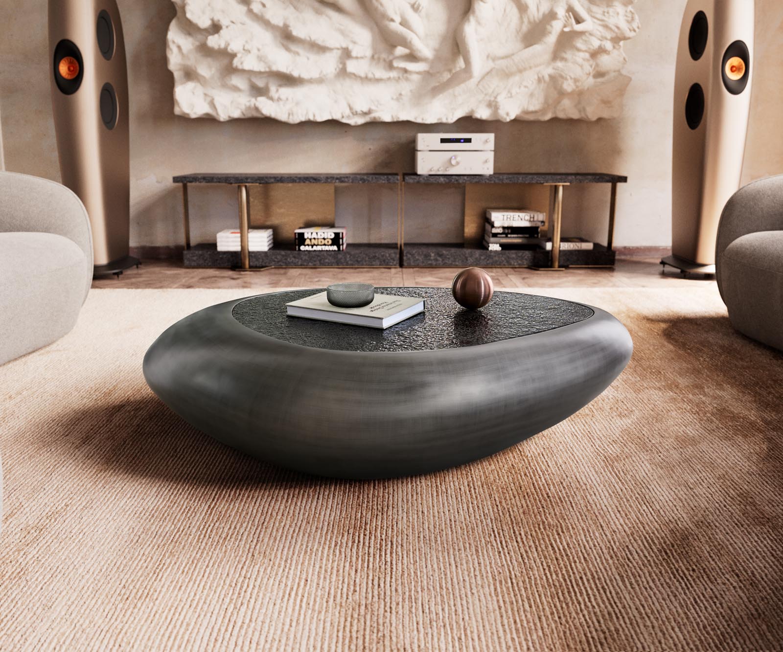 Sagana salontafel 120x80 cm metallic zilver met grijs reliëfglas 1 Sagana salontafel 120x80 cm metallic zilver met grijs reliëfglas 1