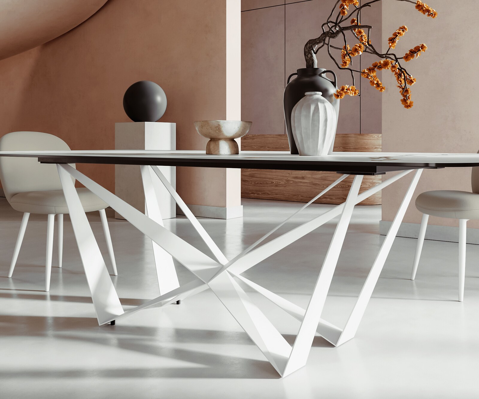 Eetkamertafel Edge Boot 240x120 cm Keramiek Calacatta Luxe Wit-Goud-Grijs Spider Metaal Wit 5
