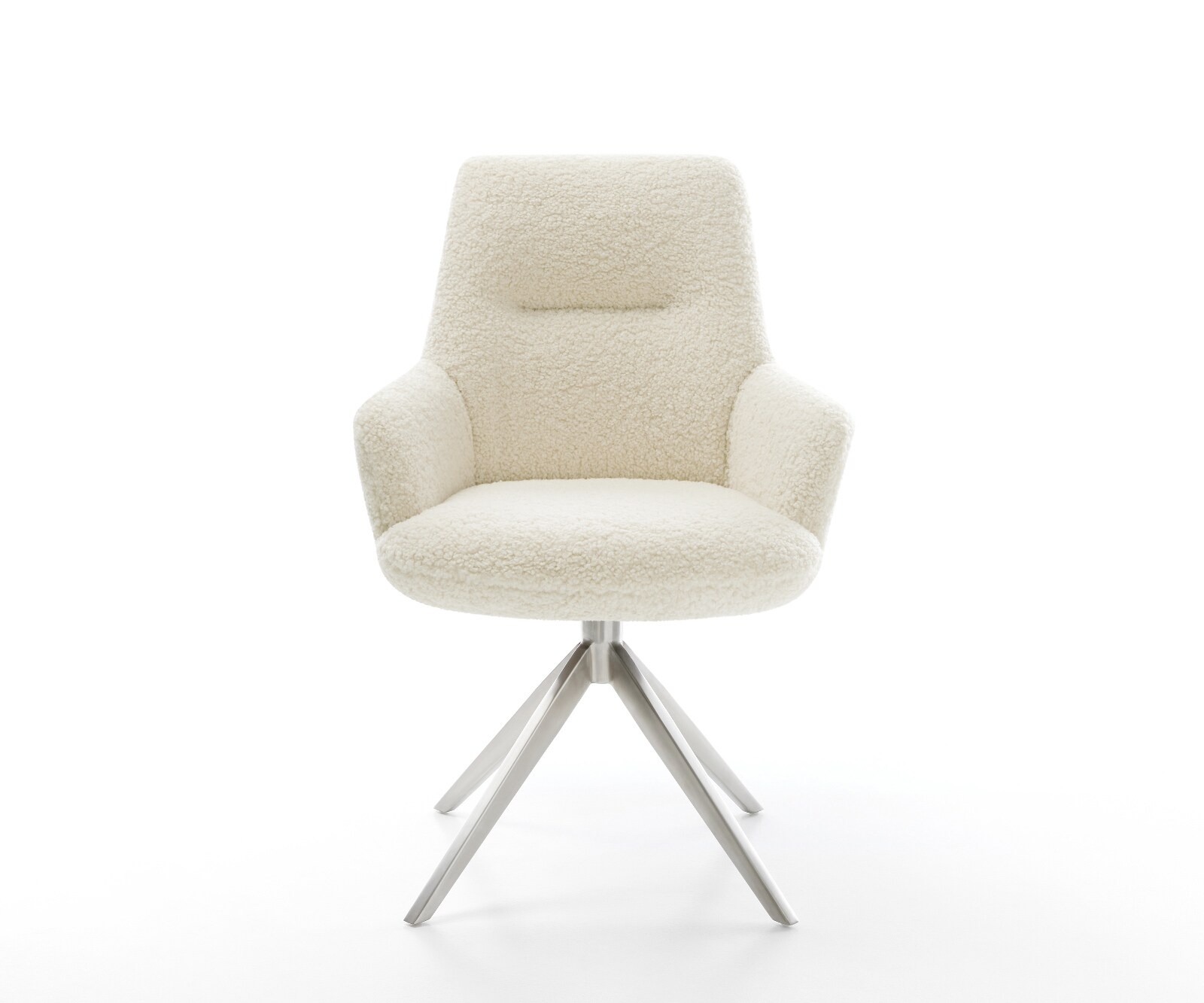 Draaistoel Zelia-Flex met armleuning teddy beige kruisframe breed roestvrij staal 360° draaibaar rocker-functie pocketveer kern 2