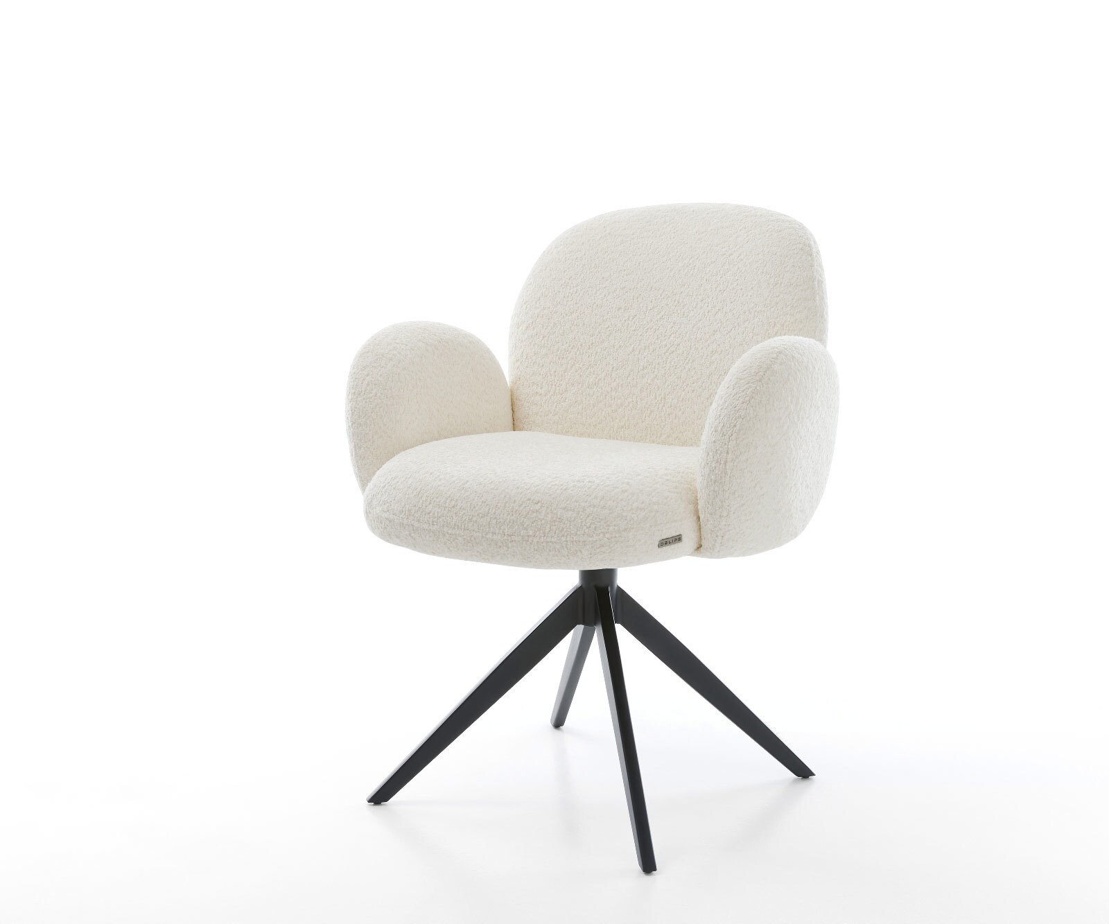 Draaistoel Nube-Flex met armleuning bouclé wit kruisframe breed zwart 360° draaibaar rocker-functie pocketveer kern