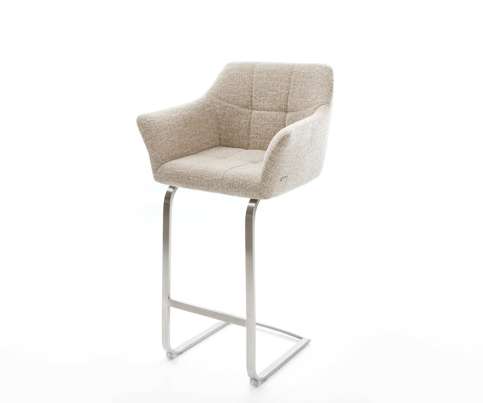 Barstoel Yulo-Flex Zachte Geweven stof Beige Vrijkantelframe plat roestvrij staal Zilver 1