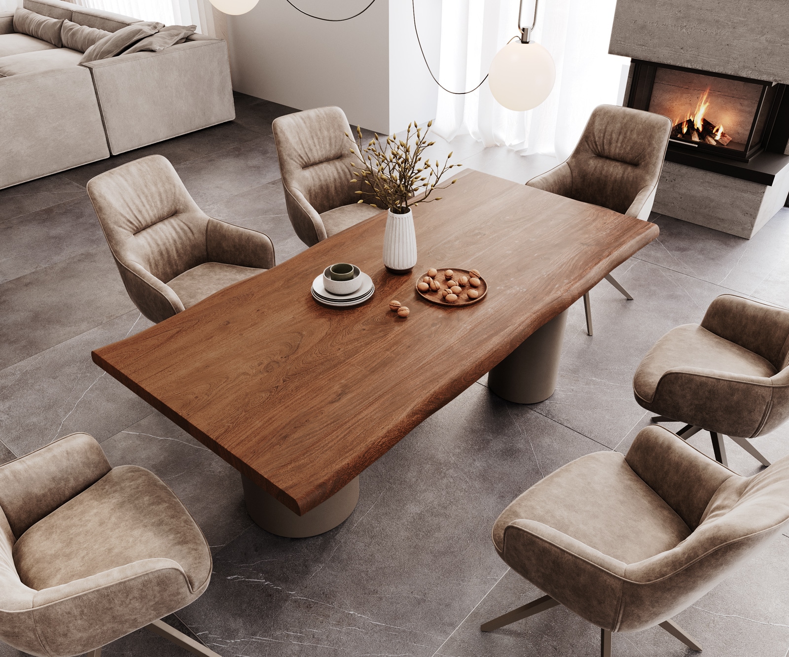 Eetkamertafel Edge 200x100 XL acacia bruin Troa metaal effectafwerking titaan Live-Edge 3
