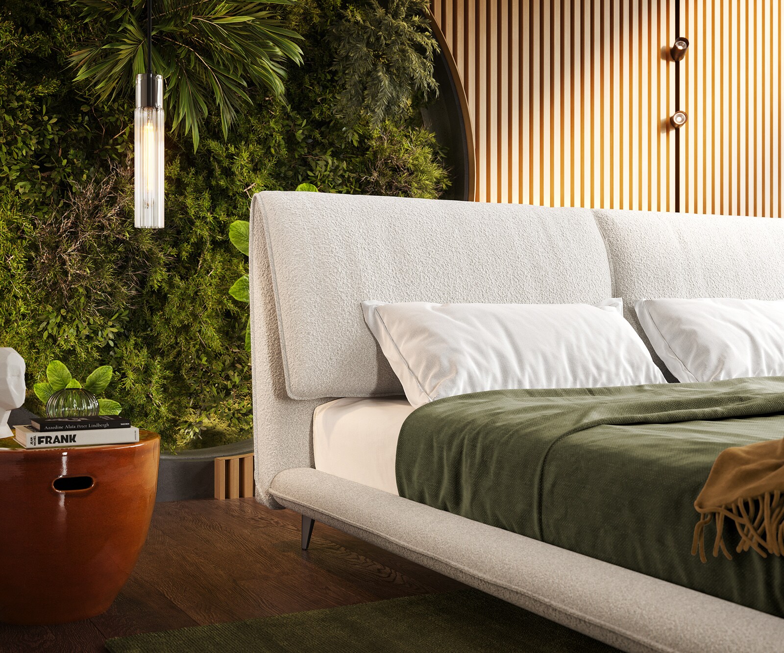 Gestoffeerd bed Cusino 180x200 cm Bouclé crème-wit 4