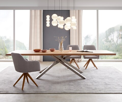 Eettafel Edge 300x100 eiken natuur kruisframe rechthoek roestvrij staal