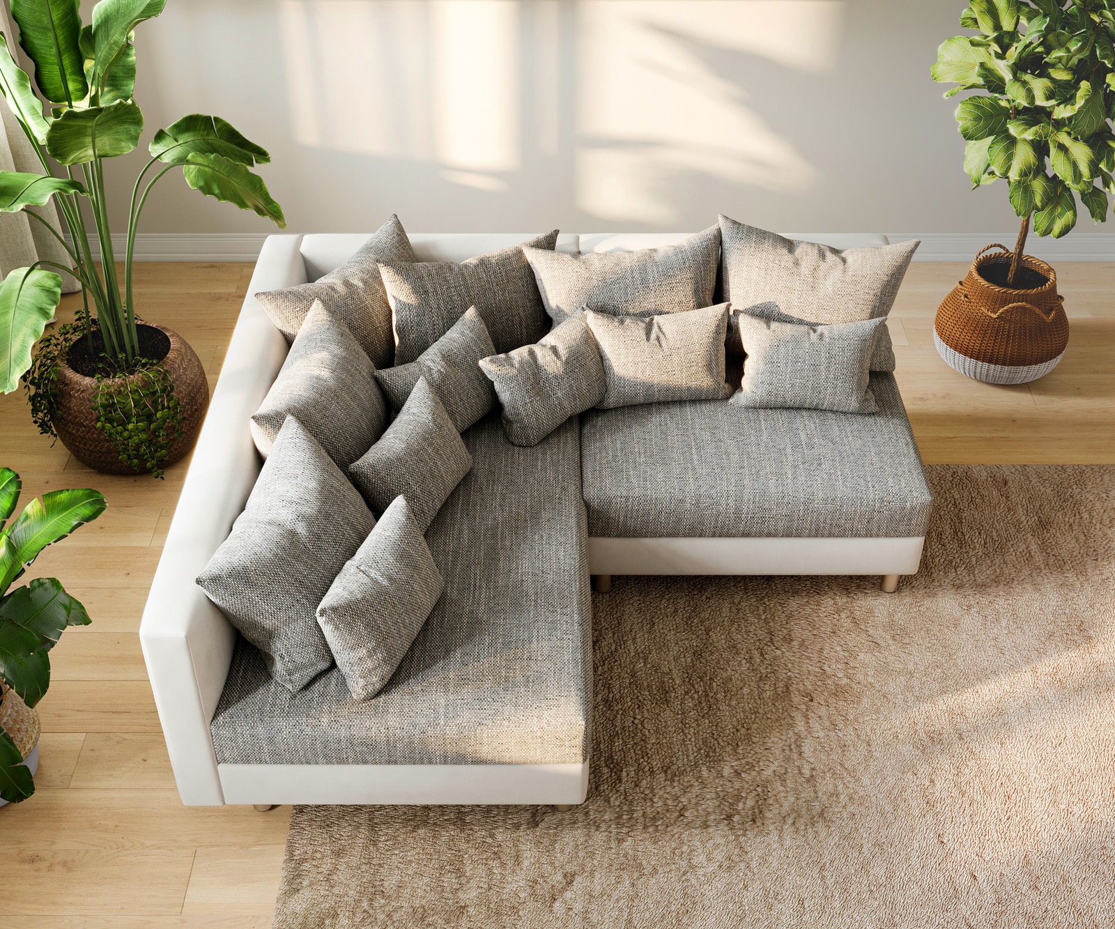 Hoekbank Clovis wit lichtgrijs ottomane links module bank 3 Hoekbank Clovis wit lichtgrijs ottomane links module bank 3