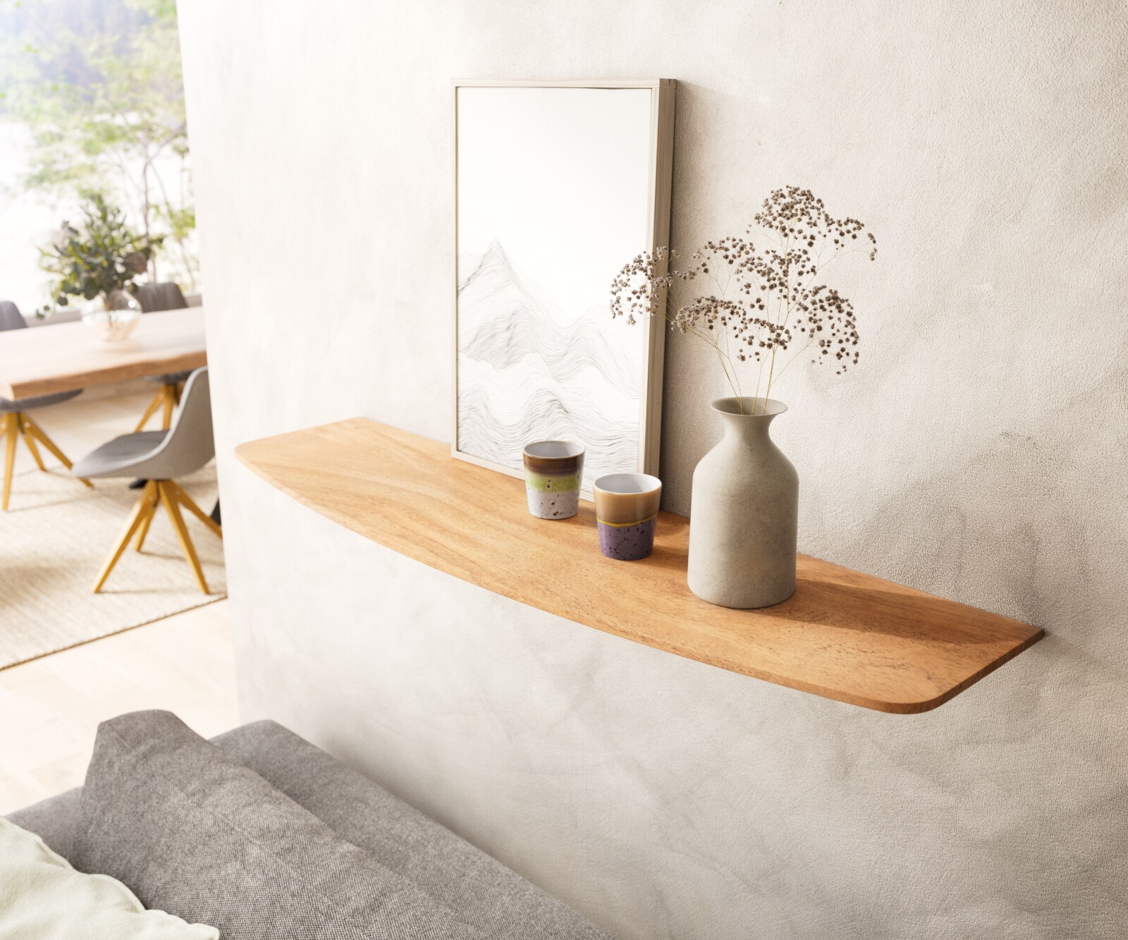 Wandplank 100 cm natuur acacia Zwitserse rand massief 1