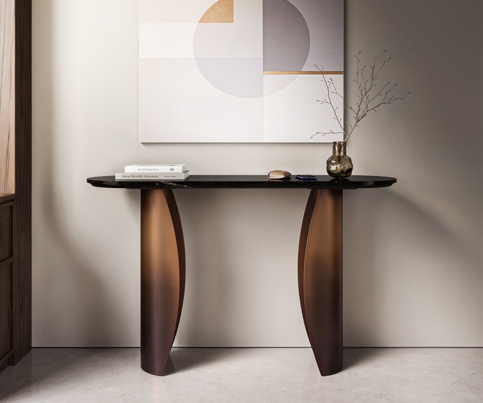 Consoletafel Solena 135x40 cm marmer zwart zilver metaal goud fusion afwerking 1
