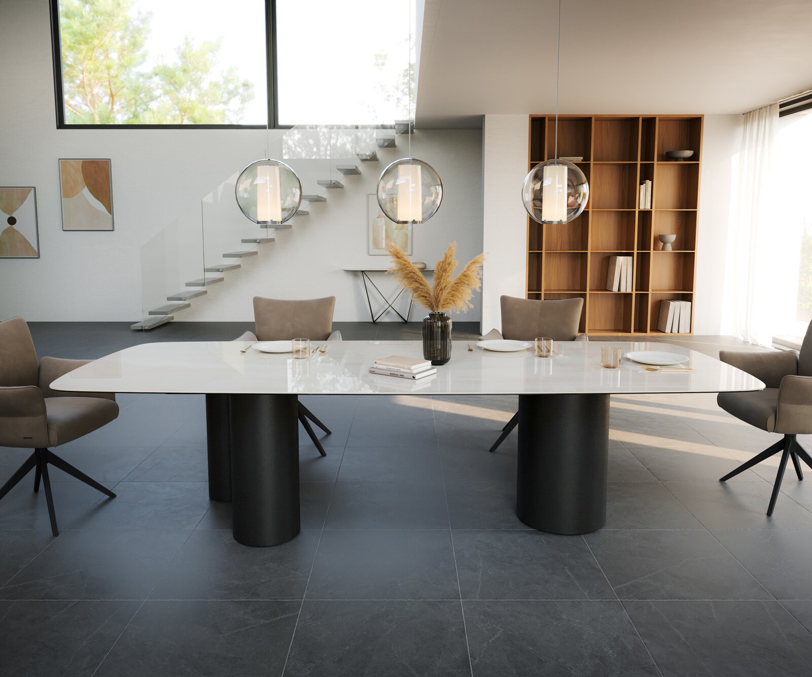Eettafel Edge Boot 300x120 cm Keramiek Onyx Champagne Troa Metaal Zwart 2