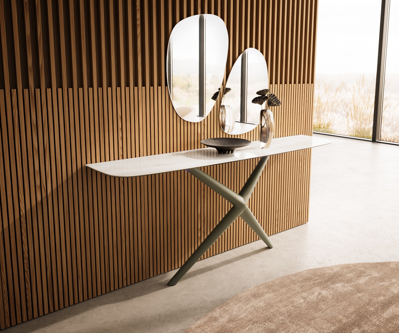 Consoletafel Edge Bootvorm 180x40 cm Keramiek Onyx Champagne Estelo Metaal Effektfinish Titan 4