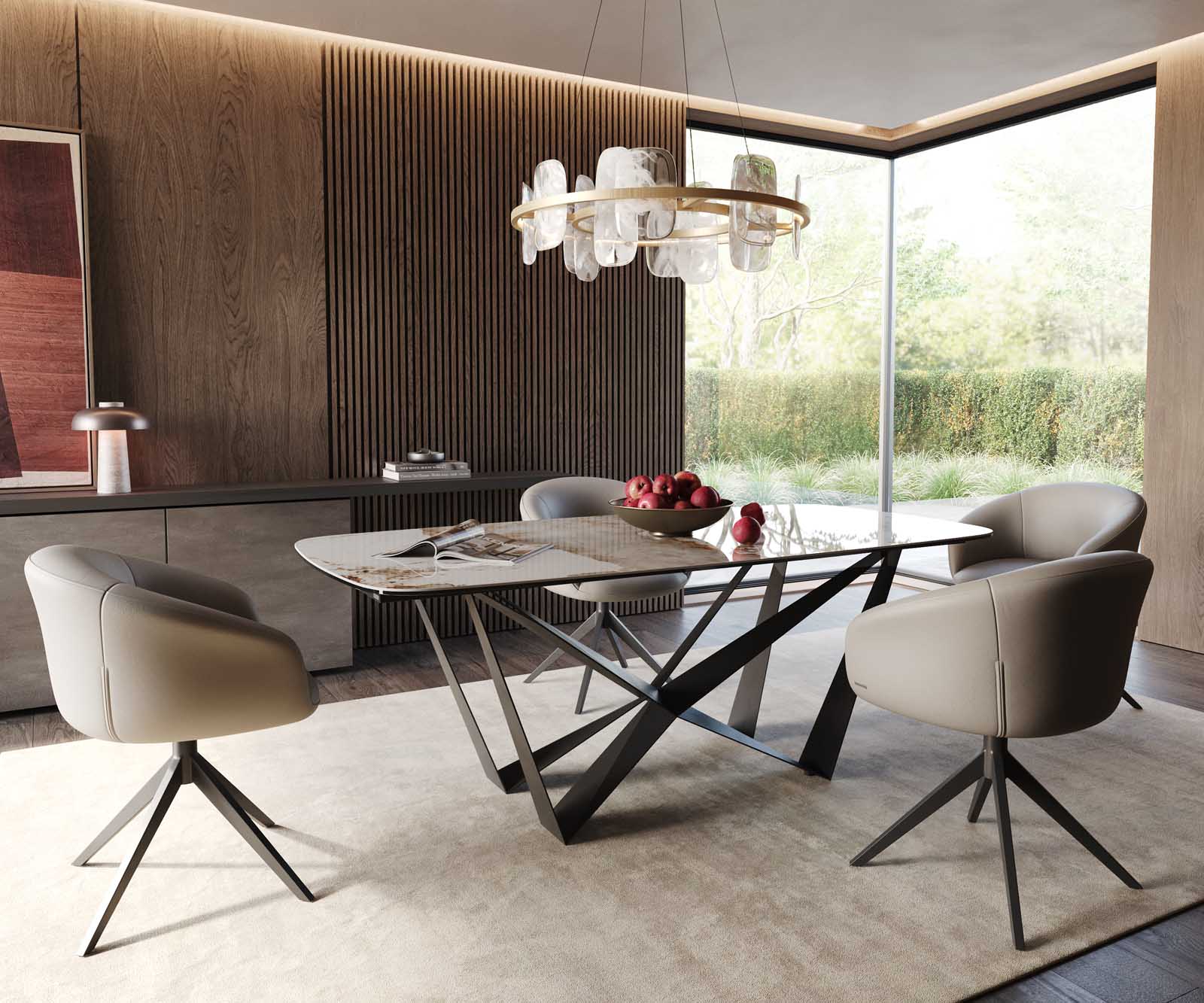 Eetkamertafel Edge Boot 200x100 keramiek Minas Melange wit-beige spider vlak staal zwart 6
