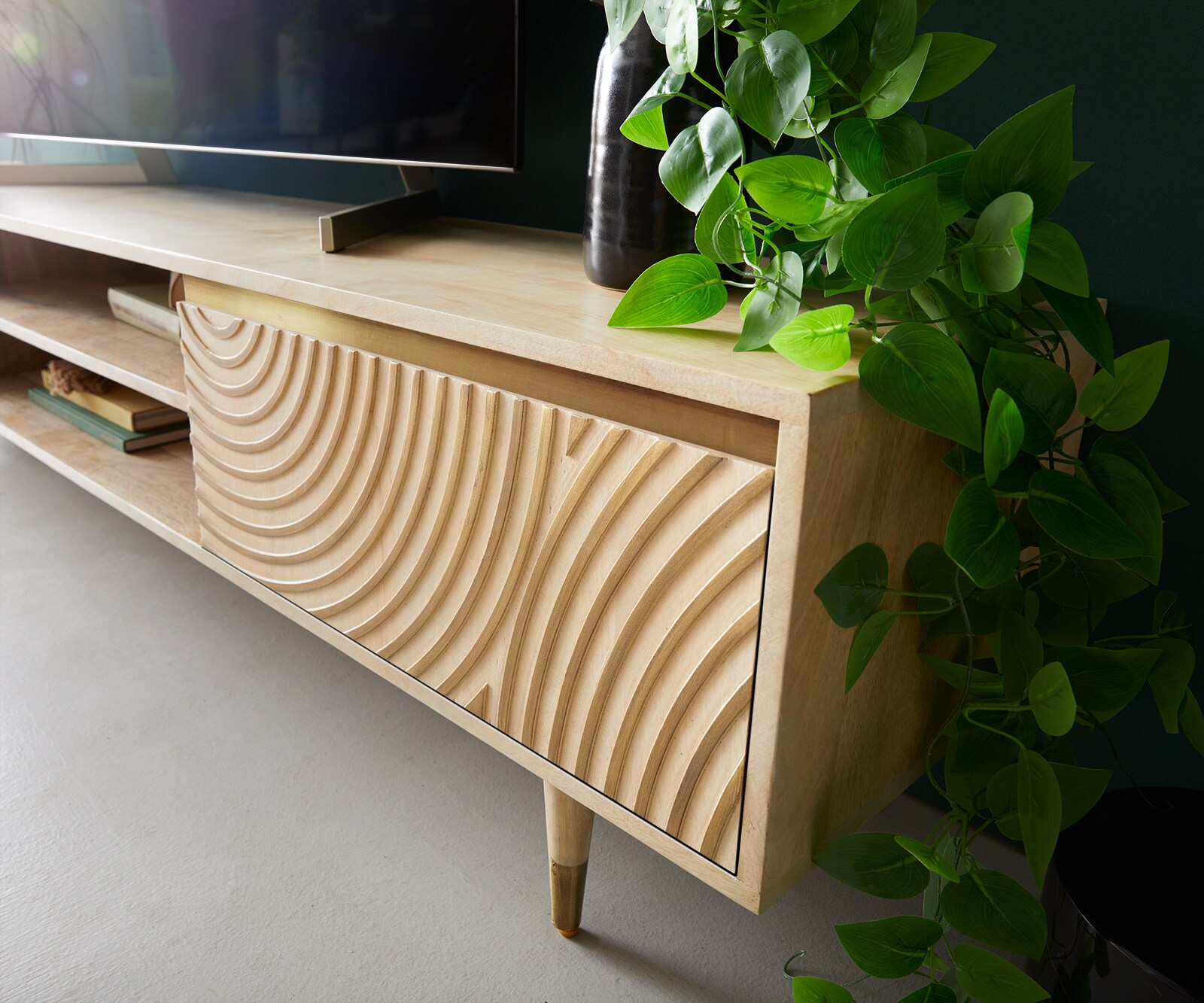TV-meubel Budaya 200 cm mango natuur 2 deuren rond 4 TV-meubel Budaya 200 cm mango natuur 2 deuren rond 4