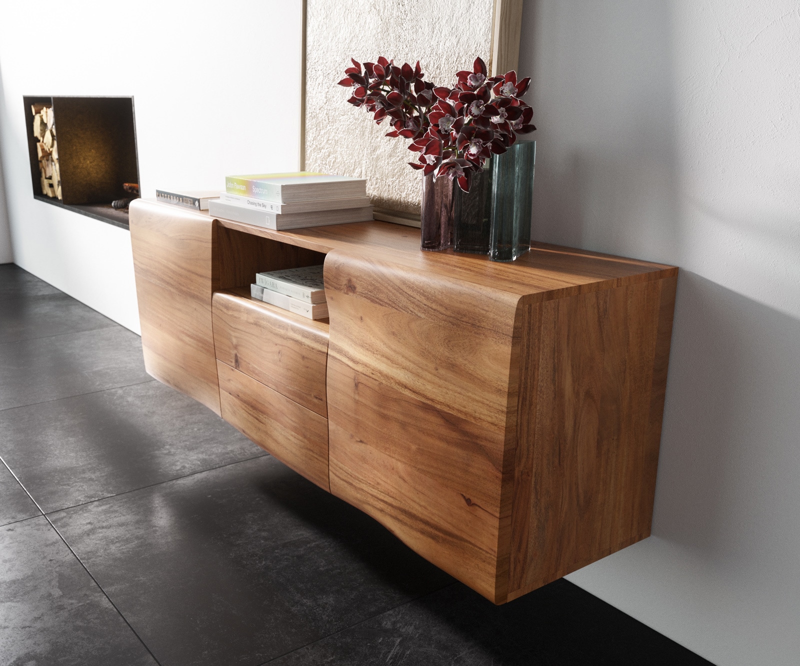 Dressoir New Live-Edge 145 cm acacia natuur 2 deuren 2 laden 1 vak zwevend 1 Dressoir New Live-Edge 145 cm acacia natuur 2 deuren 2 laden 1 vak zwevend 1