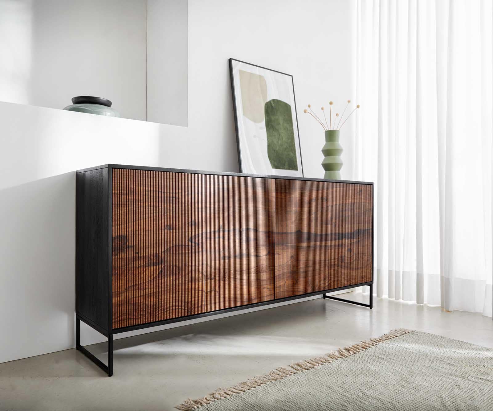 Dressoir Vaag 170 cm Sheesham natuur mango zwart 4 deuren