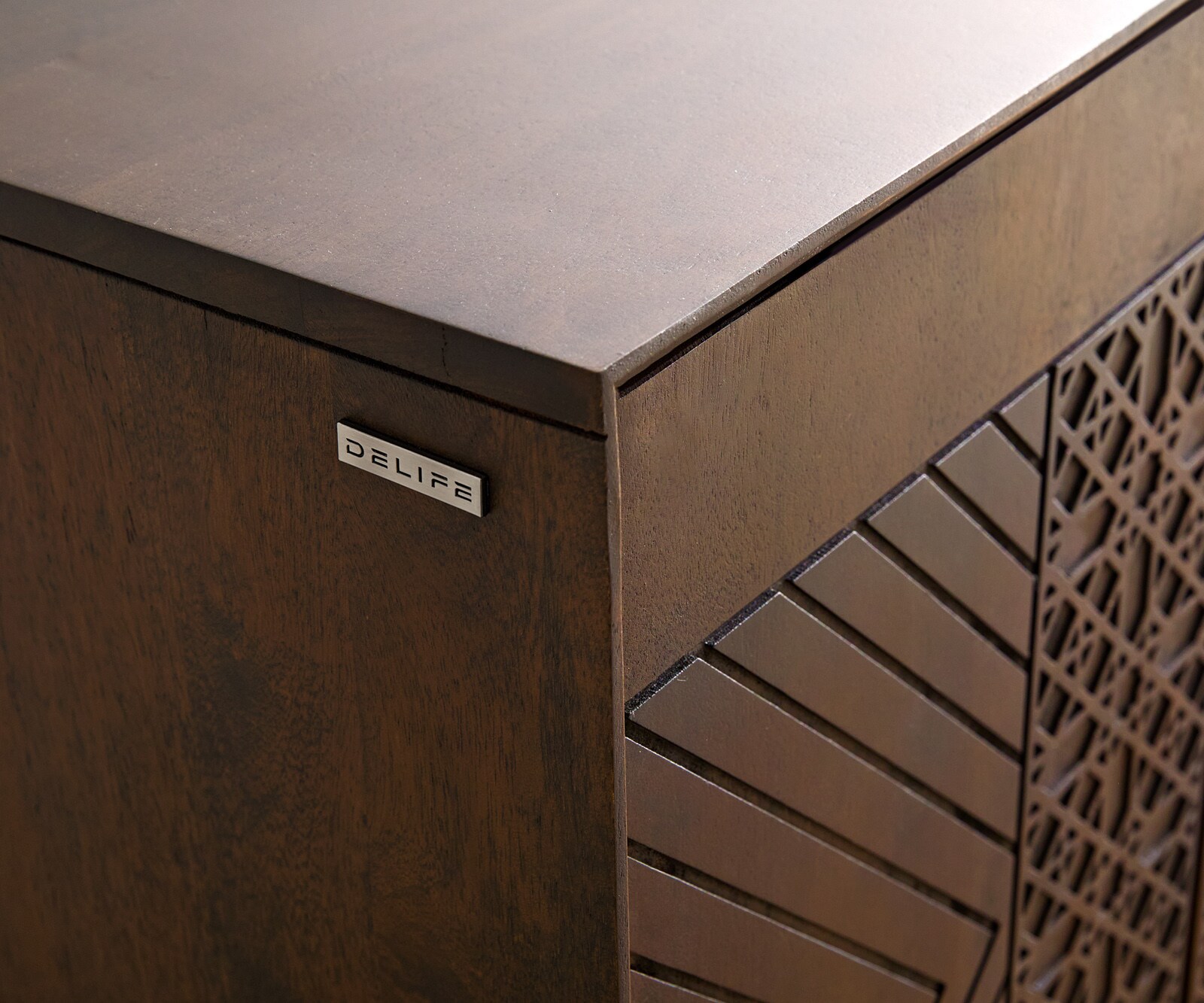 Dressoir Manjula 145 cm mangohout bruin 4 deuren V-poot metaal zwart 3