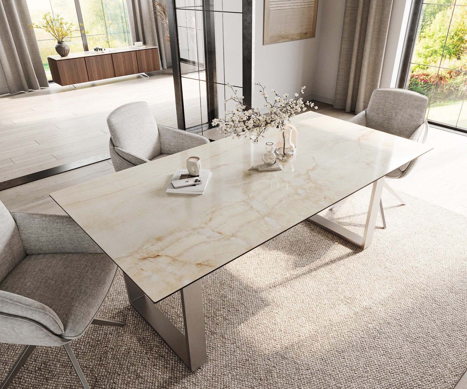 Eetkamertafel Edge 200x100 Keramiek Laminam® Onice Oro Roestvrij staal Smal 4