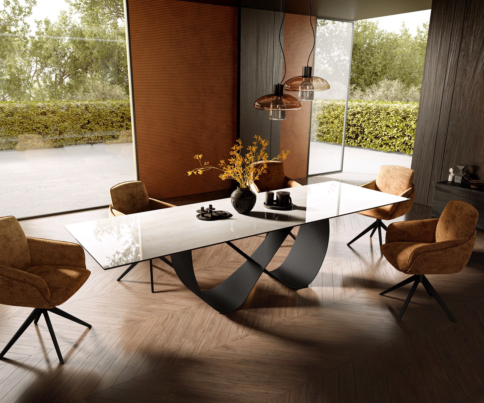 Eettafel Edge 300x100 cm keramiek Onyx Champagne Infinity metaal zwart 6