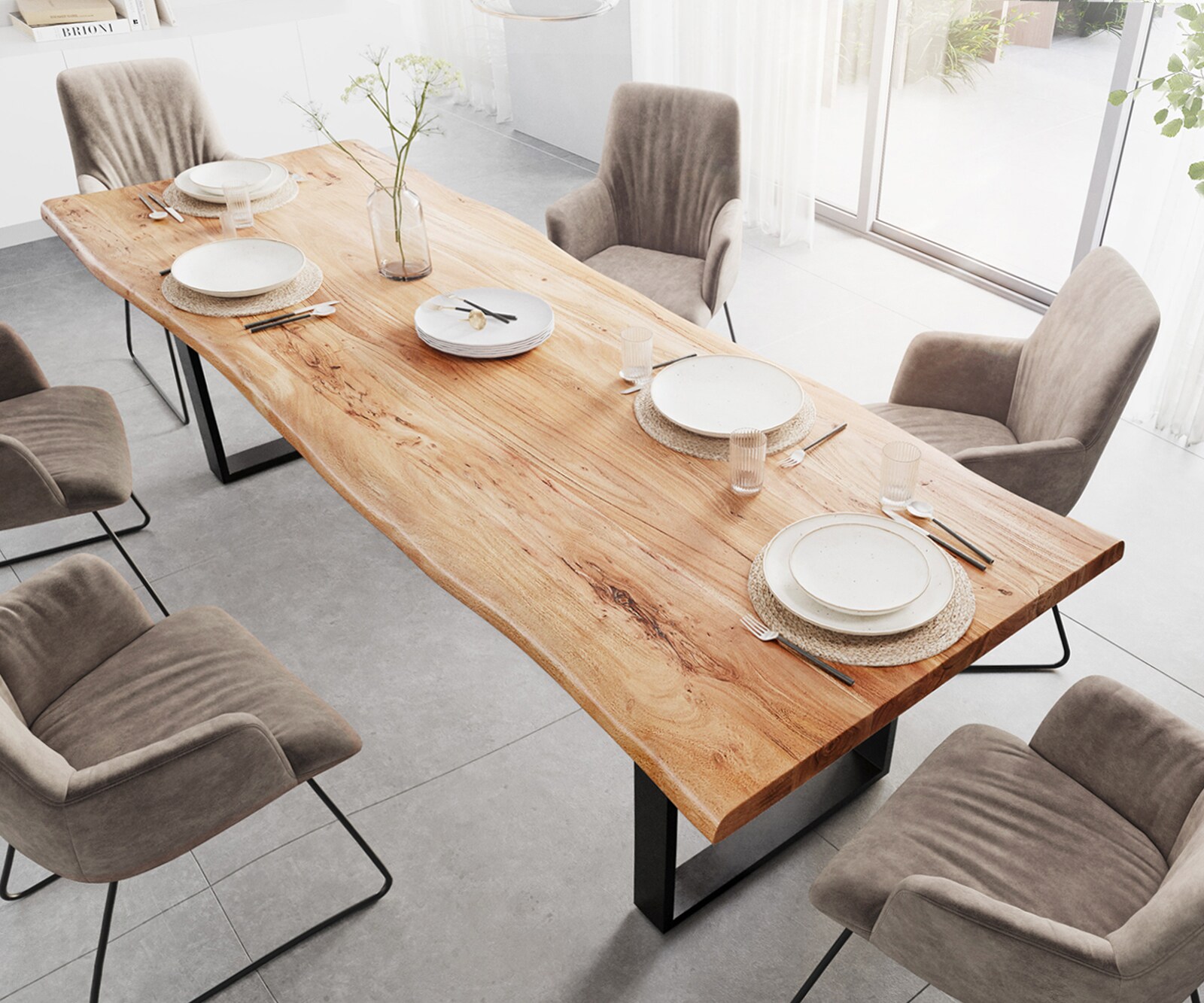 Eettafel Edge 280x100 XL acacia natuur skid  zwart  Live-Edge 4