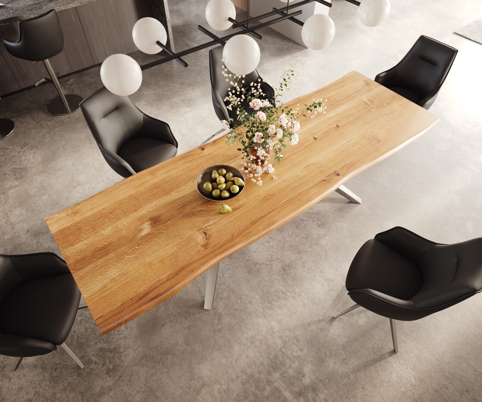 Eettafel Edge 300x100x4 eiken natuur Zenthara kantig RVS Live-Edge 3