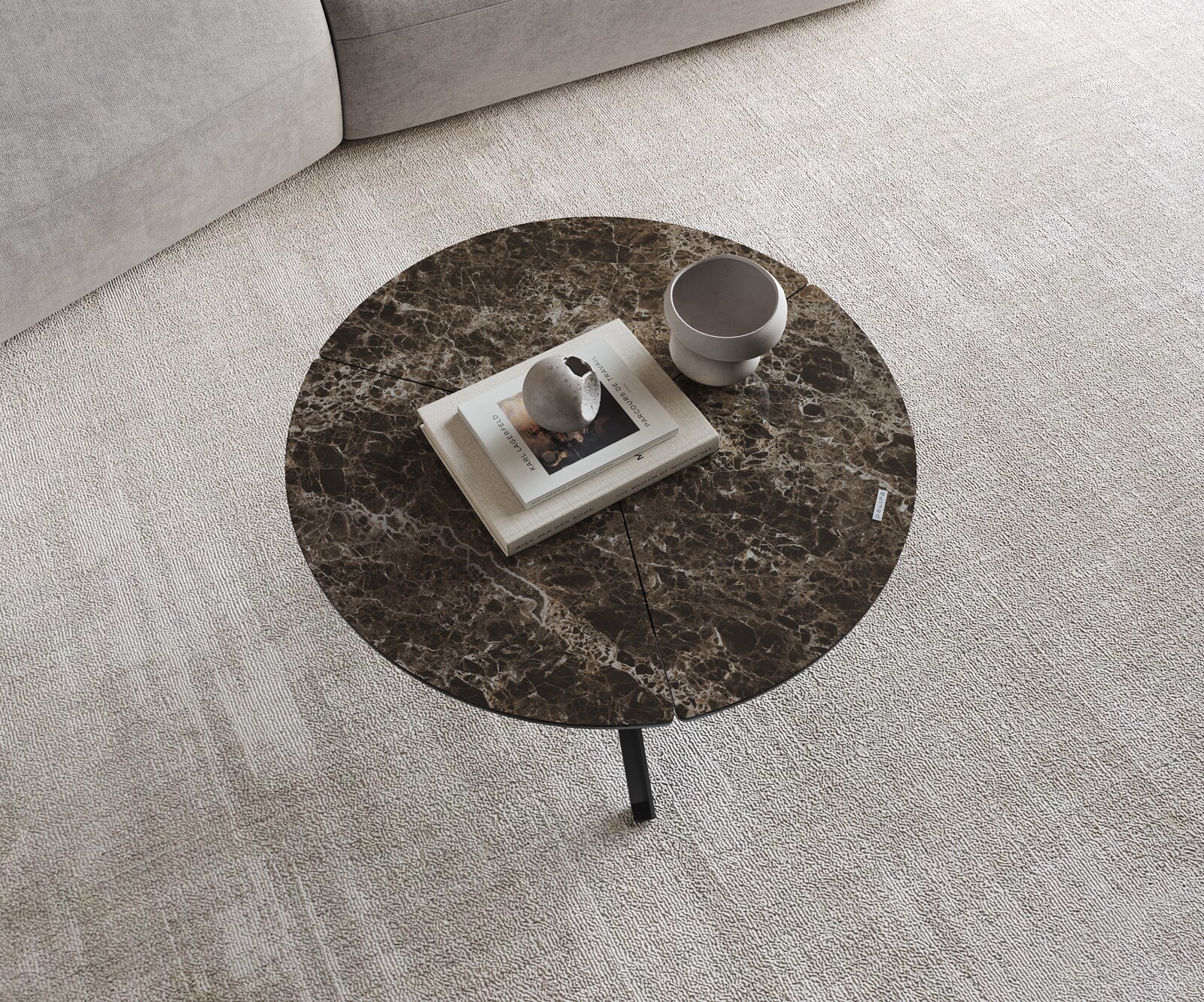 Salontafel Delron 70x70 cm Keramiek Emperador Extra Lucidato Donkerbruin Kruispoot vlak metaal zwart 3