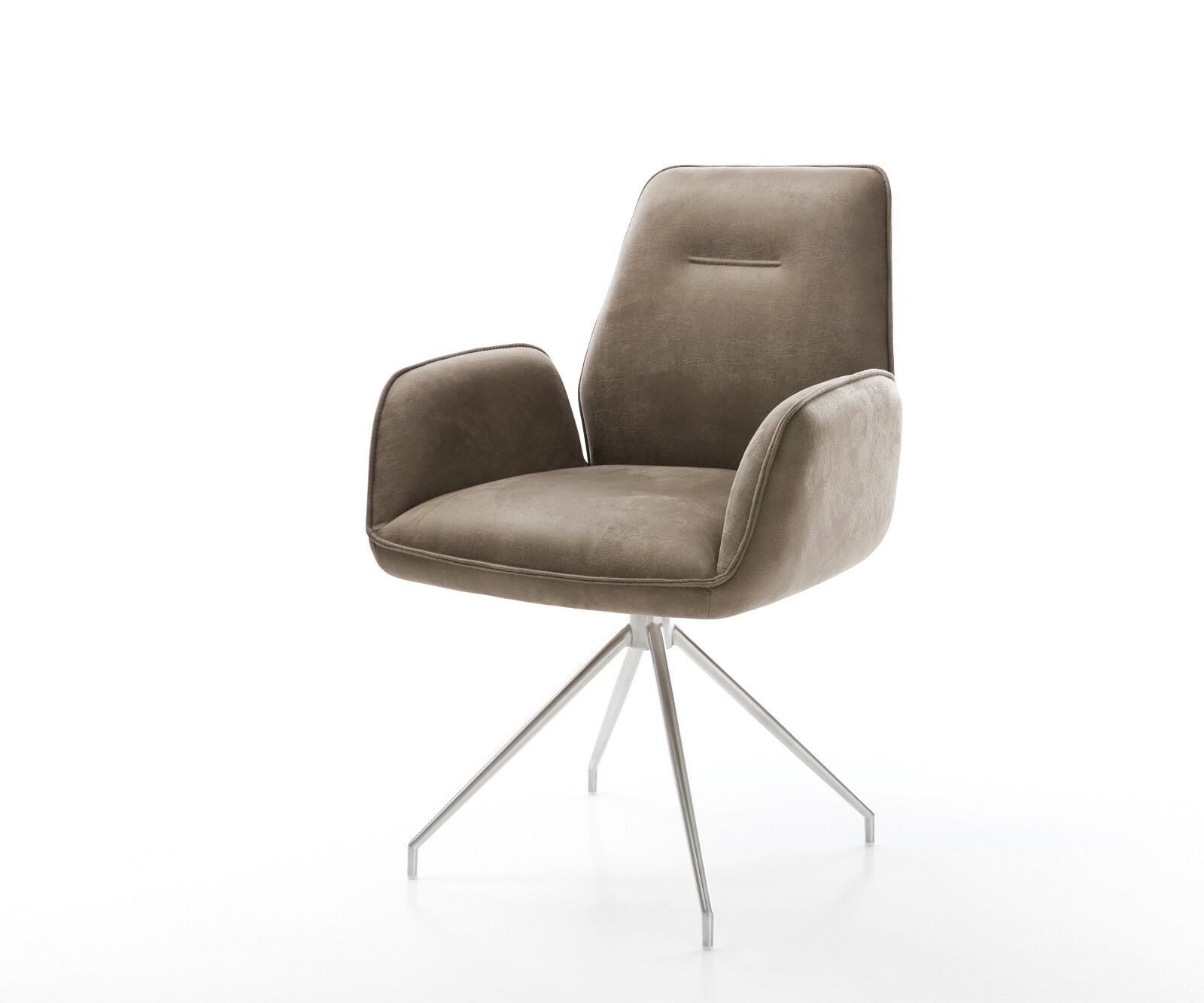 Eetkamerstoel Zoa-Flex microvelours taupe vintage kruisframe conisch roestvrij staal pocketveer kern