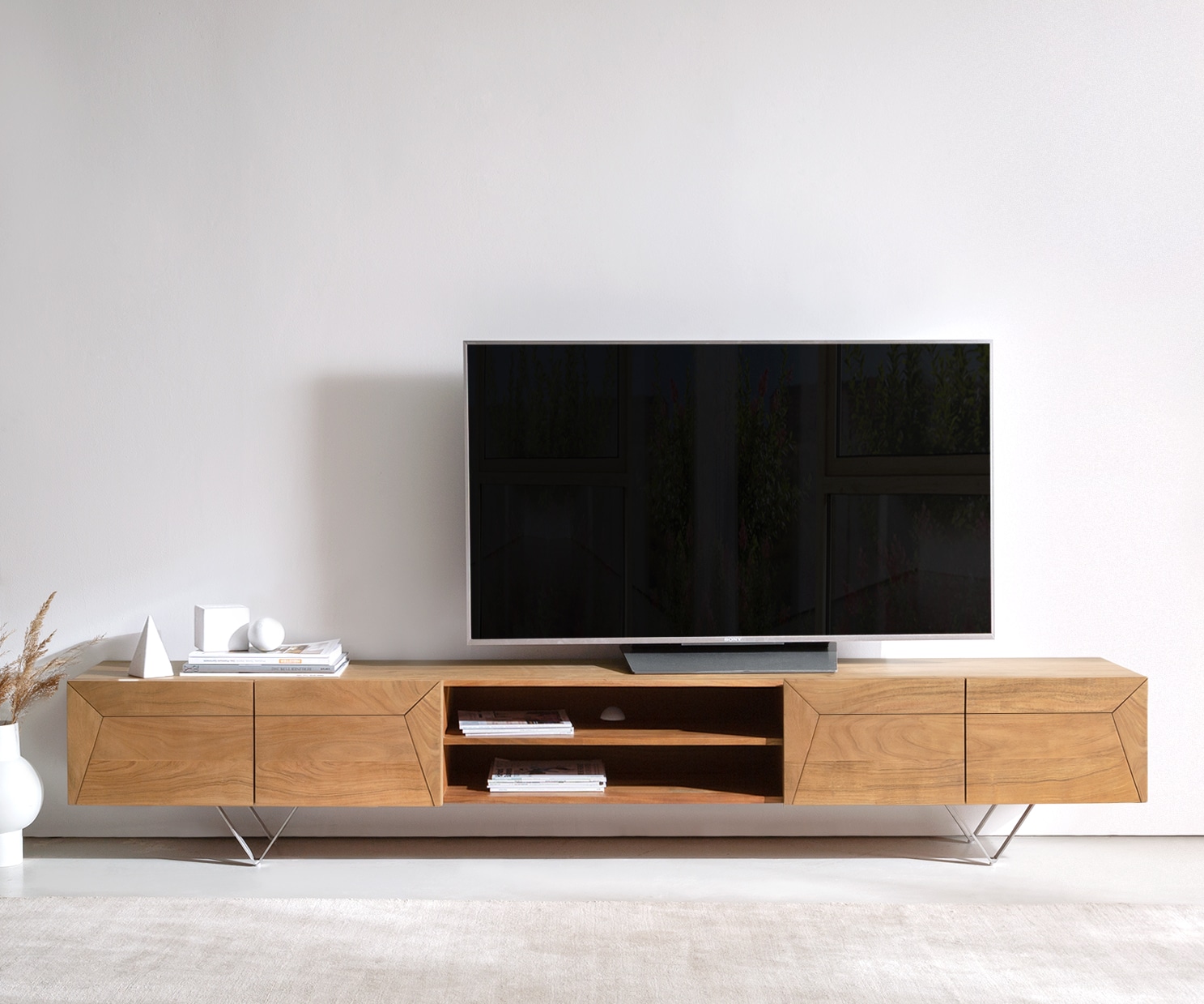 Tv-meubel Kayu 240 cm acacia natuur 4 deuren V-poot 1 Tv-meubel Kayu 240 cm acacia natuur 4 deuren V-poot 1
