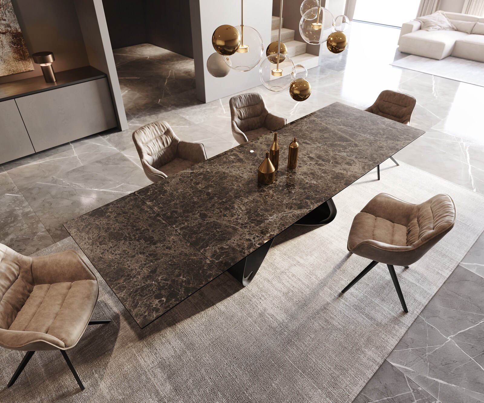 Eettafel Edge Keramiek Emperador Extra Lucidato Donkerbruin 200-300x100 W-onderstel Zwart uitschuifbaar 3