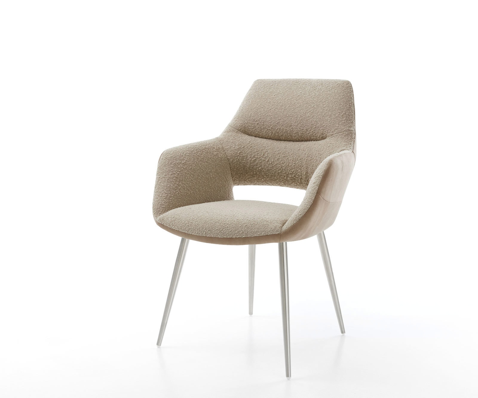 Eetkamerstoel Yago-Flex met armleuning materiaalmix mud 4-poot conisch roestvrij staal pocketveer kern Eetkamerstoel Yago-Flex met armleuning materiaalmix mud 4-poot conisch roestvrij staal pocketveer kern
