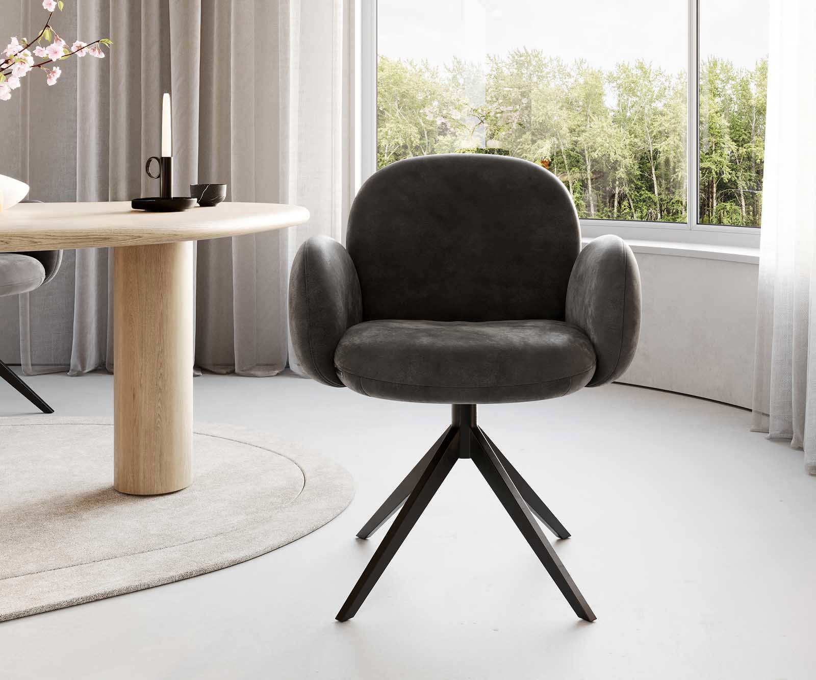 Draaistoel Nube-Flex met armleuning microvelours antraciet vintage kruisframe breed zwart 360° draaibaar pocketveer kern 1 Draaistoel Nube-Flex met armleuning microvelours antraciet vintage kruisframe breed zwart 360° draaibaar pocketveer kern 1