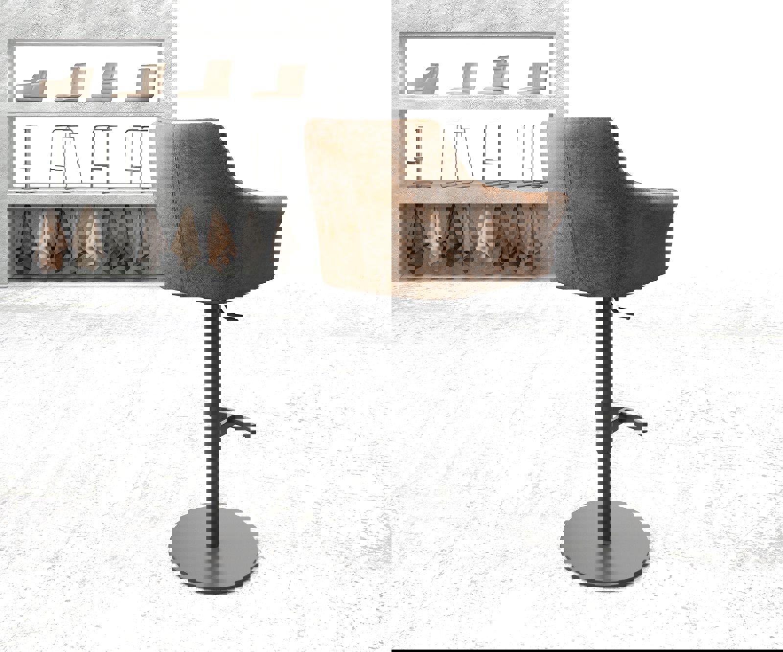 Barstoel Yulo-Flex vintage bruin draaivoet hoogteverstelbaar metaal 2 Barstoel Yulo-Flex vintage bruin draaivoet hoogteverstelbaar metaal 2