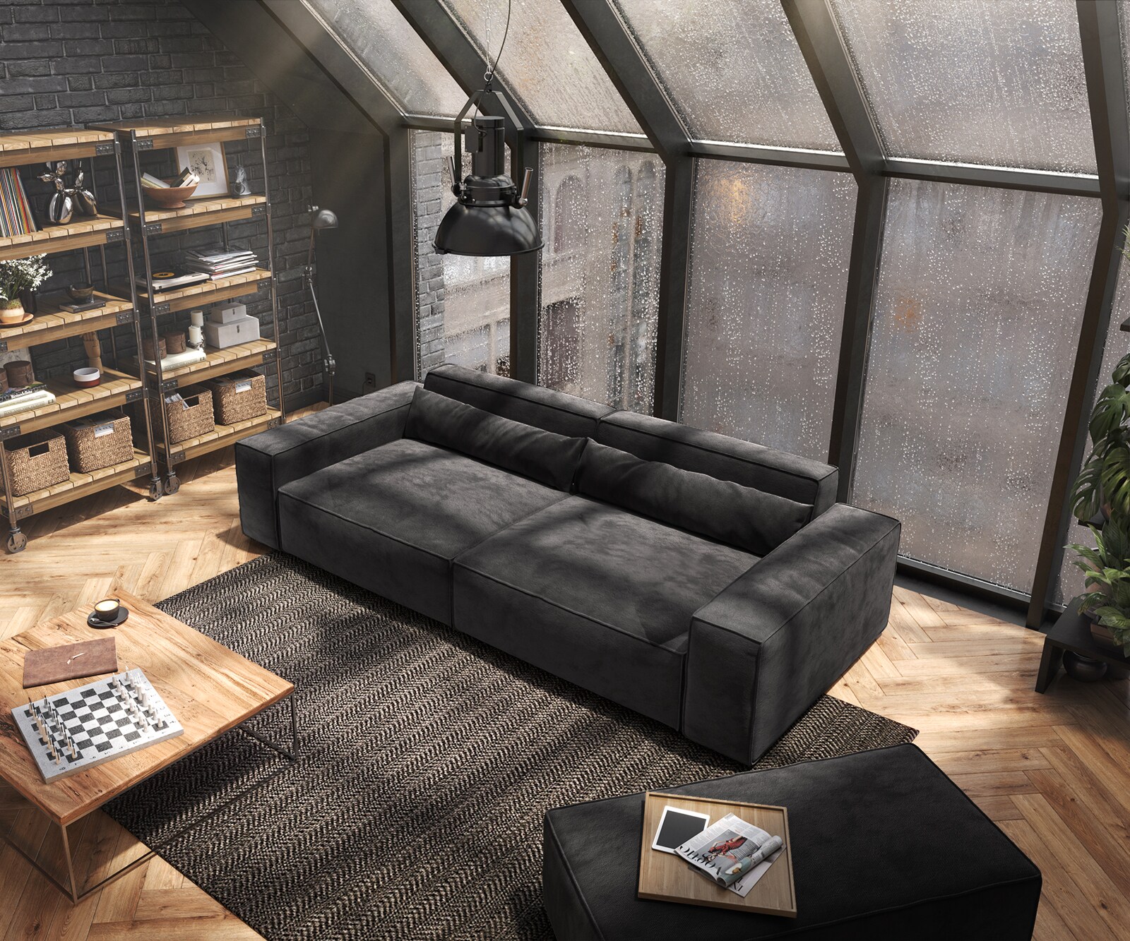 Big-sofa Sirpio XL 270x130 cm microvezel zwart met kruk 4