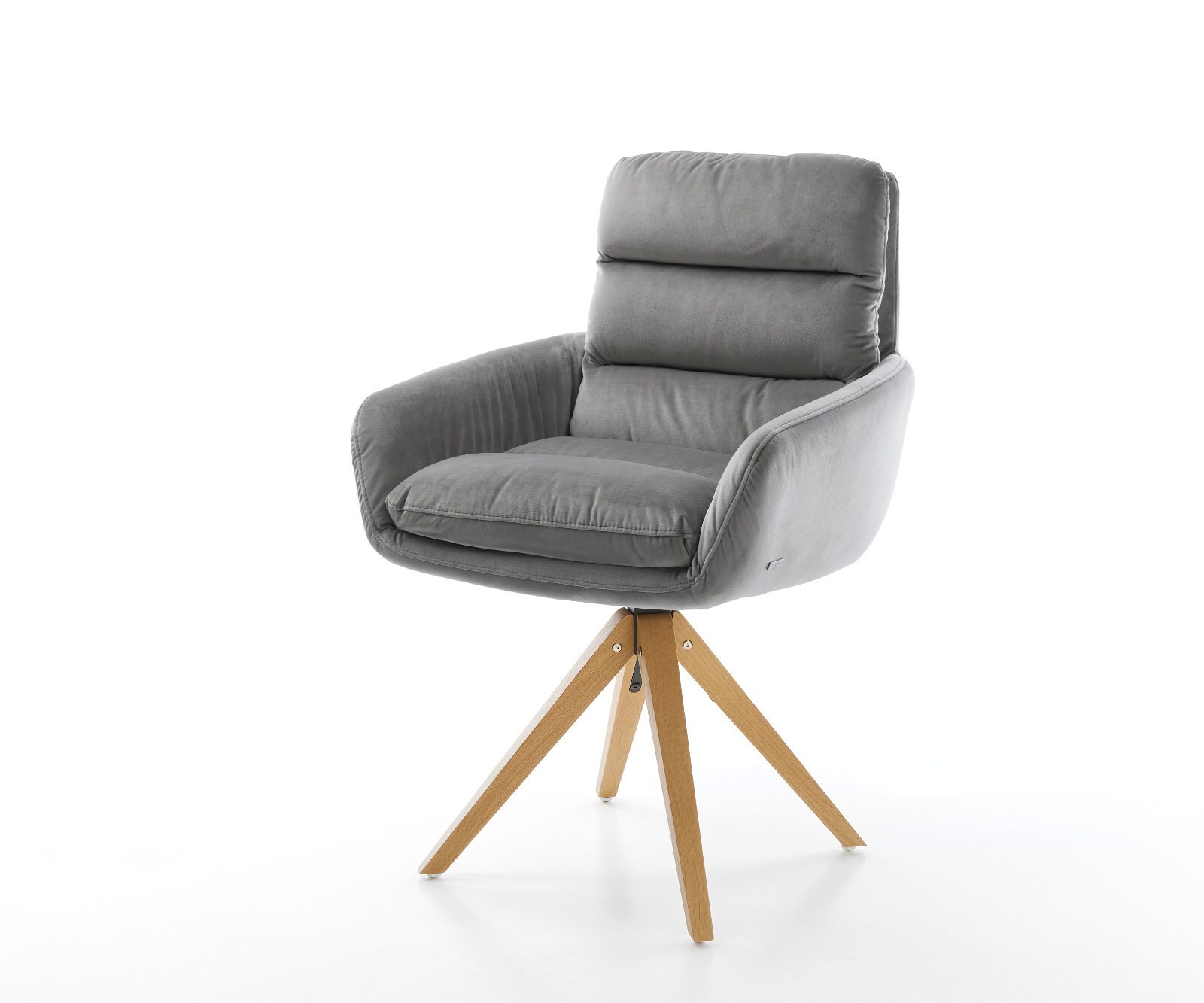 Eetkamerstoel Abelia-Flex met armleuning fluweel grijs houten frame hoekig natuur Eetkamerstoel Abelia-Flex met armleuning fluweel grijs houten frame hoekig natuur