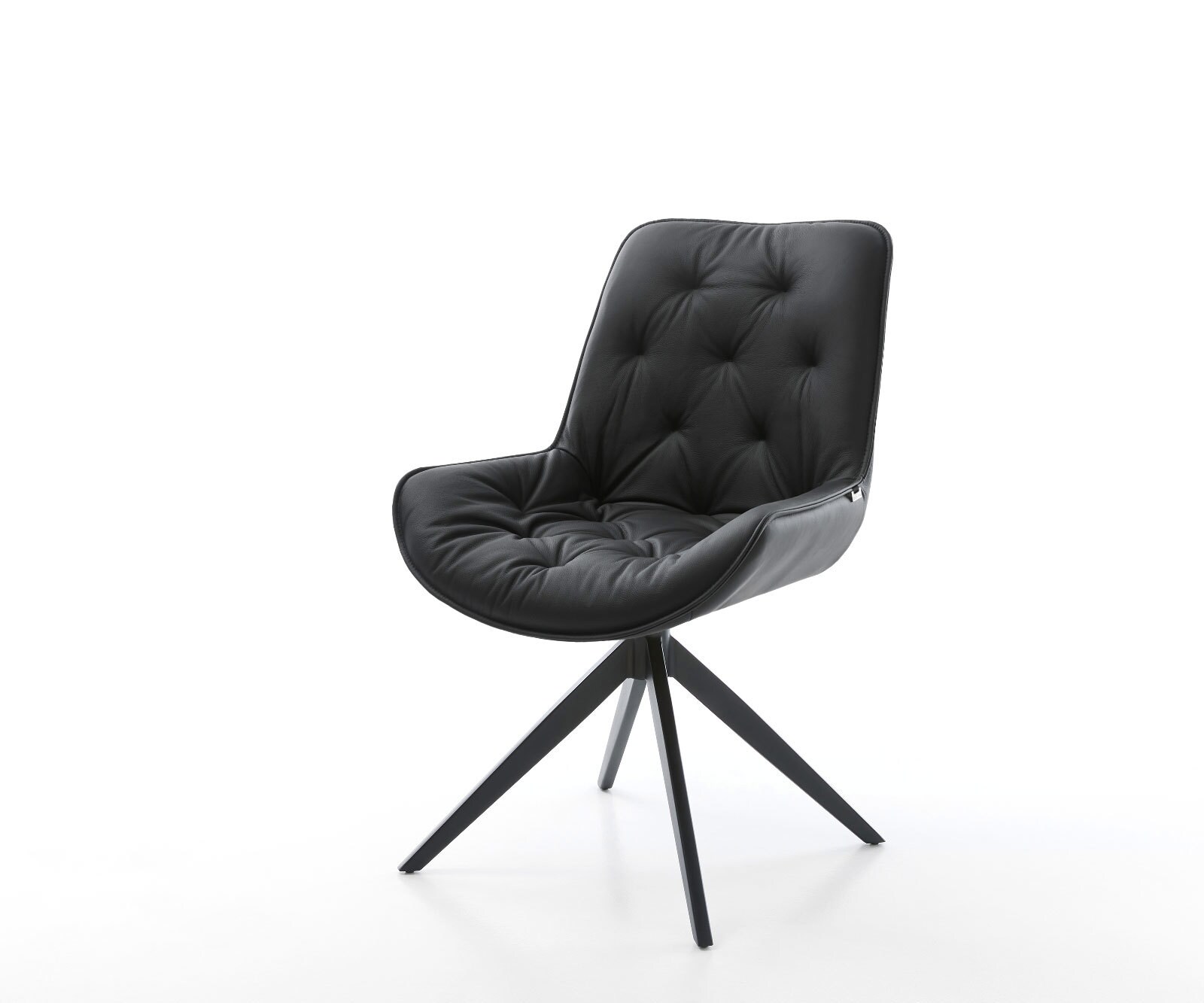 Draaistoel Taimi-Flex echt leer zwart kruisframe breed zwart 360° draaibaar rocker-functie