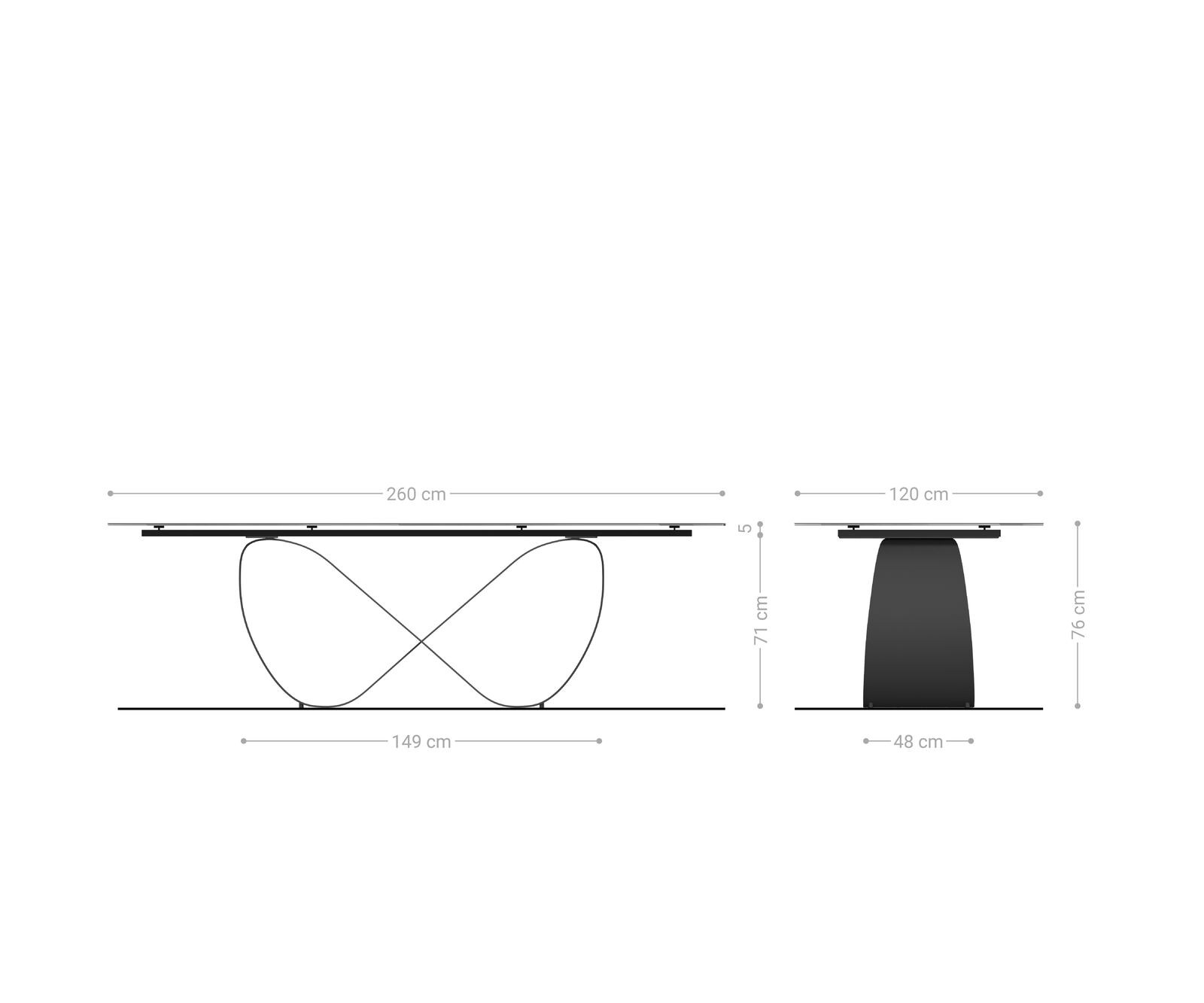 Eettafel Edge Boot 260x120 cm Keramiek Laminam® Sabbia Eichefarbig Infinity Metaal Zwart 8