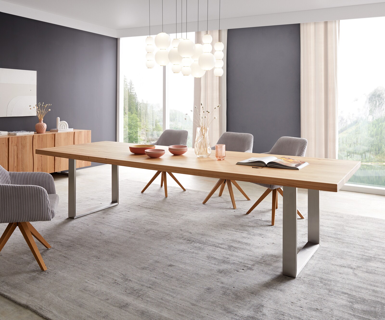 Eettafel Edge 300x100 eiken natuur roestvrij staal smal 2