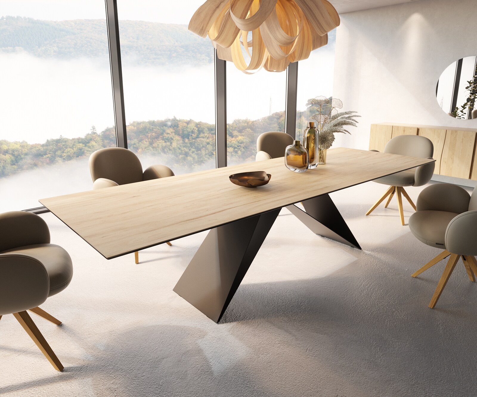 Eetkamertafel Edge 300x100 keramiek Laminam® Sabbia eiken kleur V-frame vlak staal zwart 5 Eetkamertafel Edge 300x100 keramiek Laminam® Sabbia eiken kleur V-frame vlak staal zwart 5