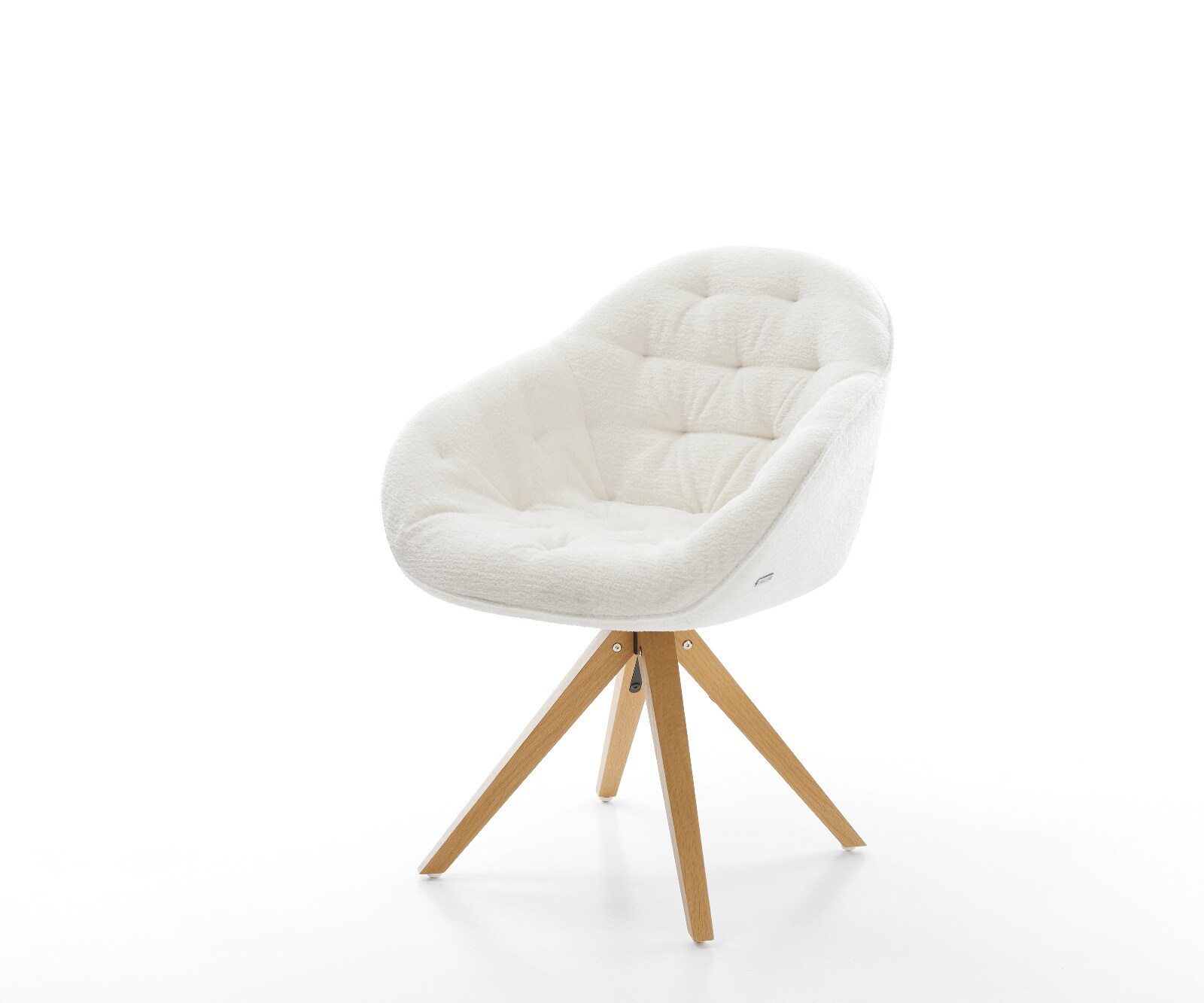 Draaistoel Gaio-Flex bouclé zacht beige houten frame hoekig natuur 360° draaibaar